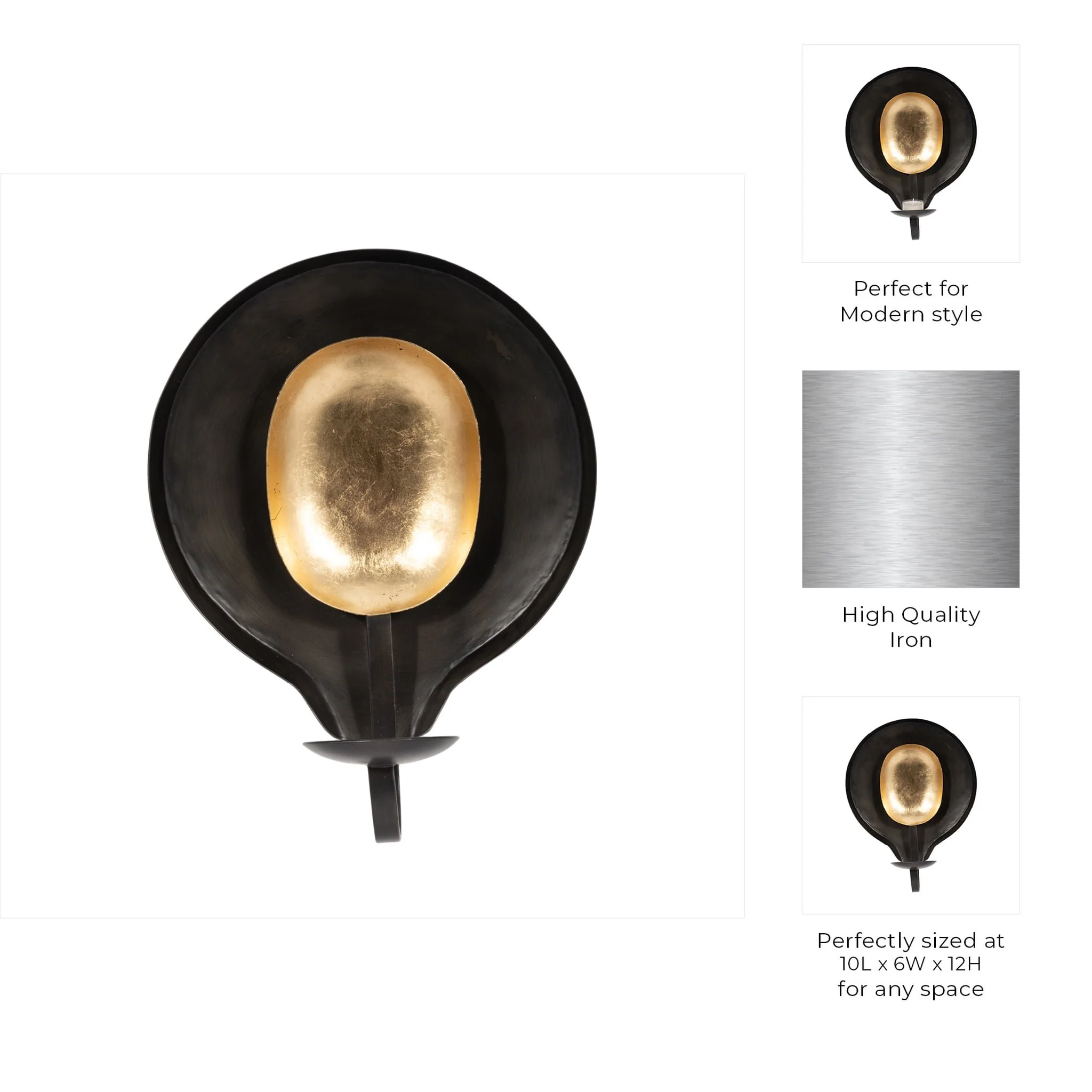 Metal, 12" Round Votive Holder, Black/gold - Image 8