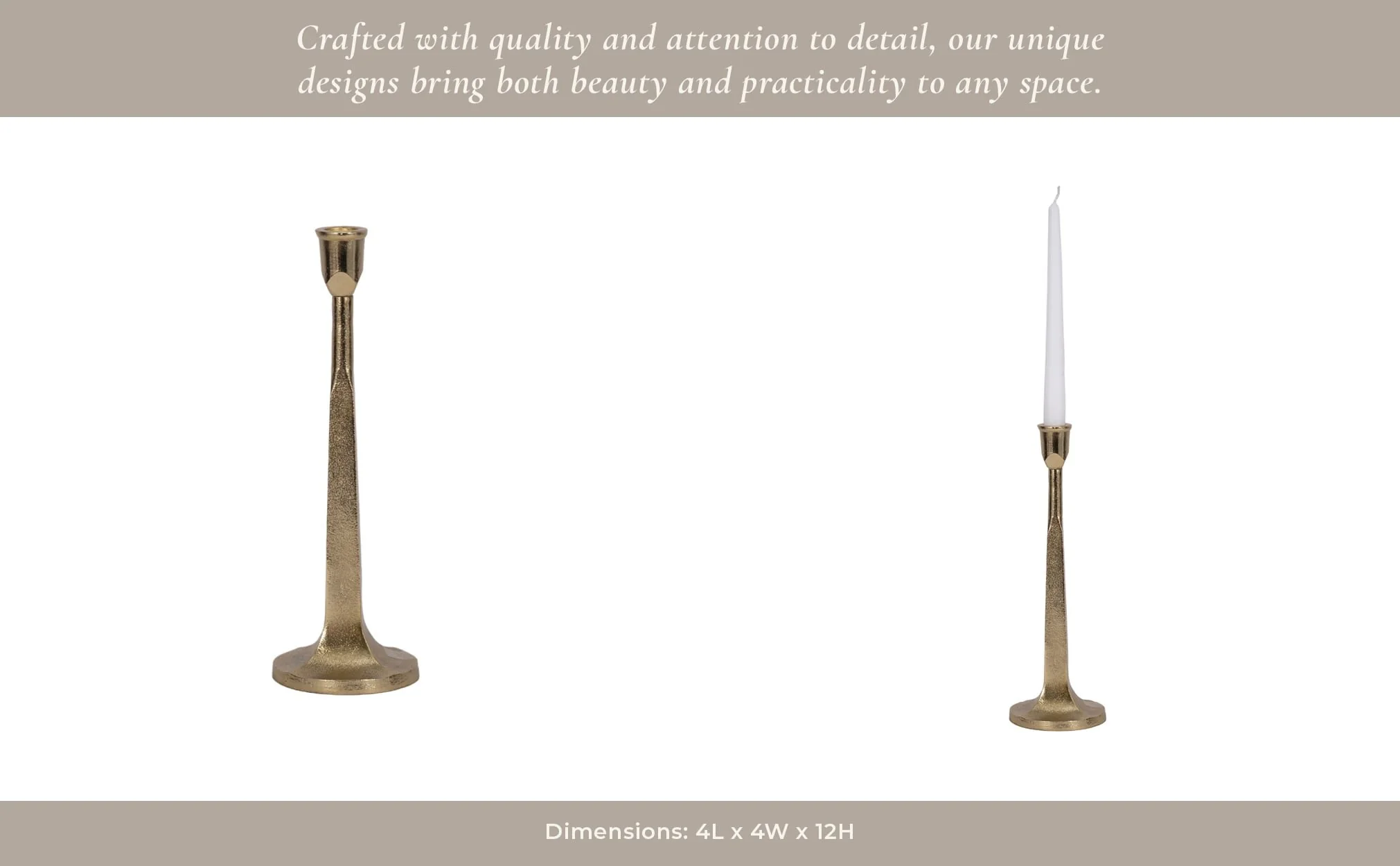 Metal, 12" Squared Off Taper Candleholder, Gold - Image 11