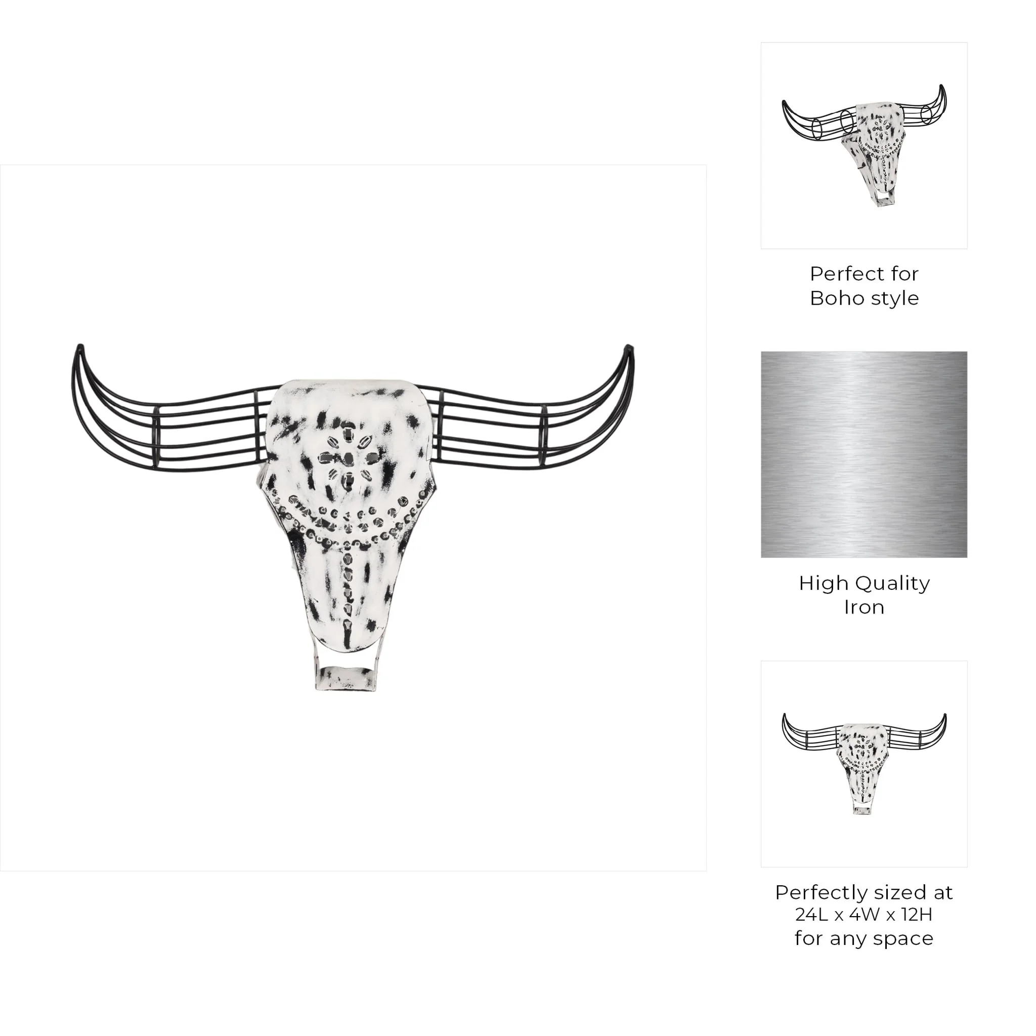 Metal, 12"h Buffalo Wall Accent, Black/white - Image 7