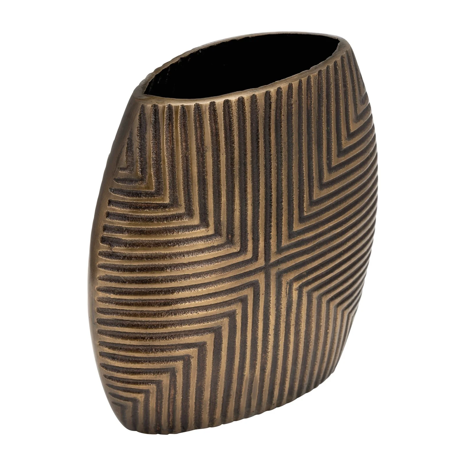 Metal, 12"h Ribbed Vase, Brass Antique - Image 4