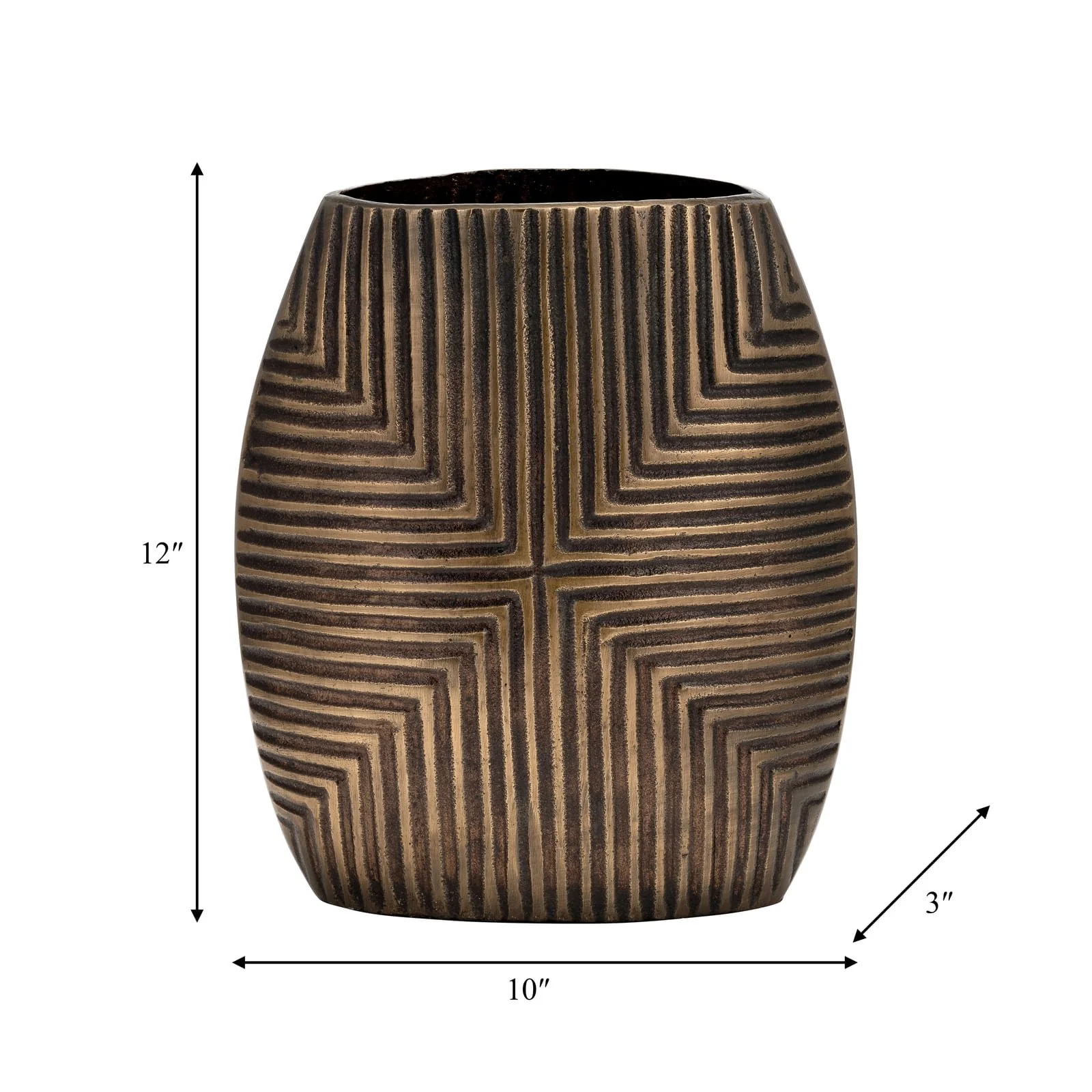 Metal, 12"h Ribbed Vase, Brass Antique - Image 7