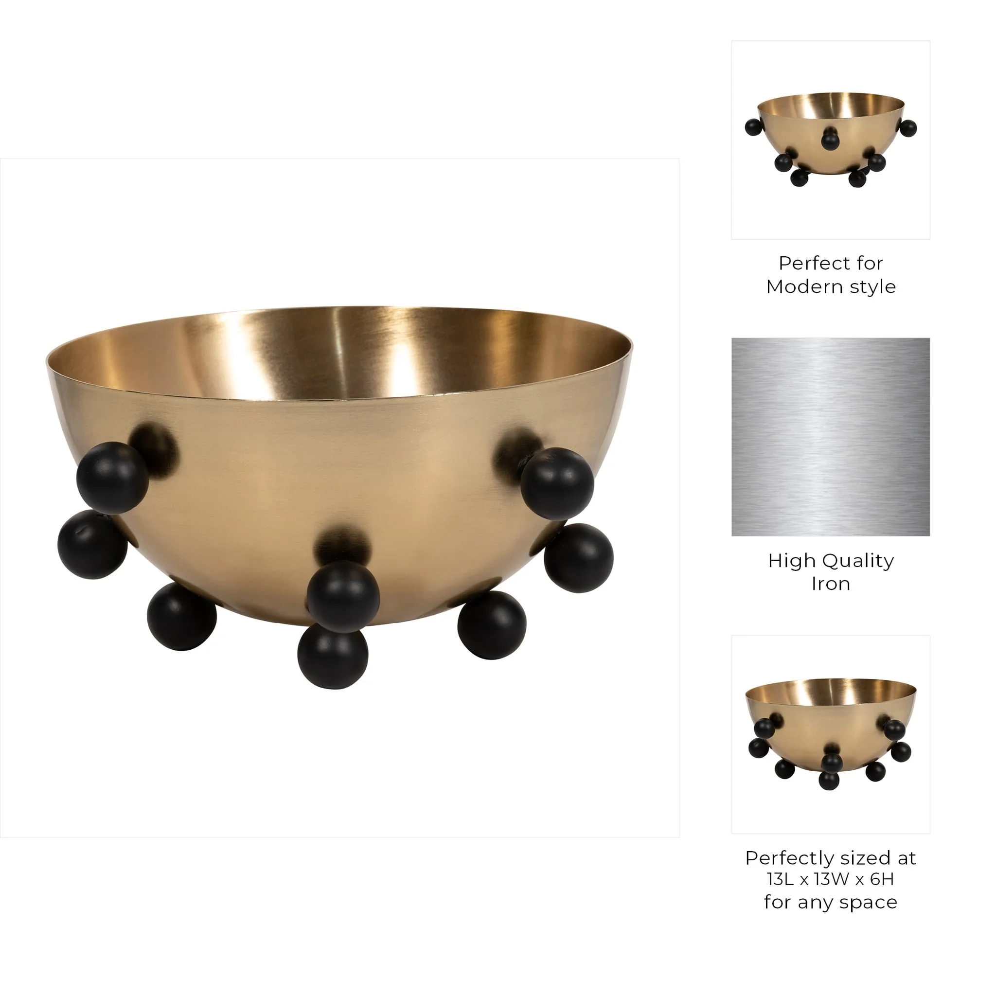 Metal, 13" Bubble Bowl, Gold/black - Image 9