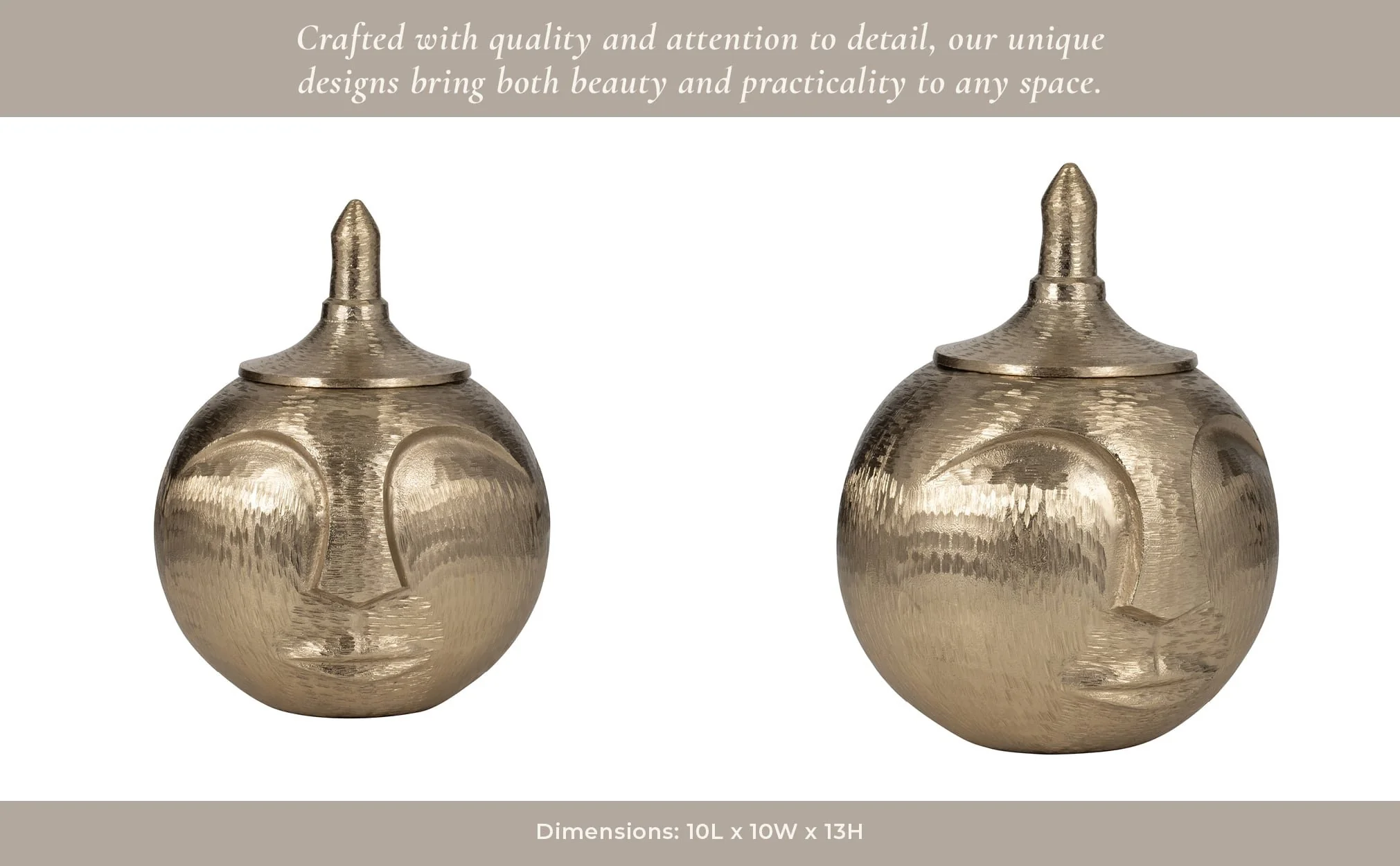 Metal, 13" Face Jar With Lid, Champagne - Image 15