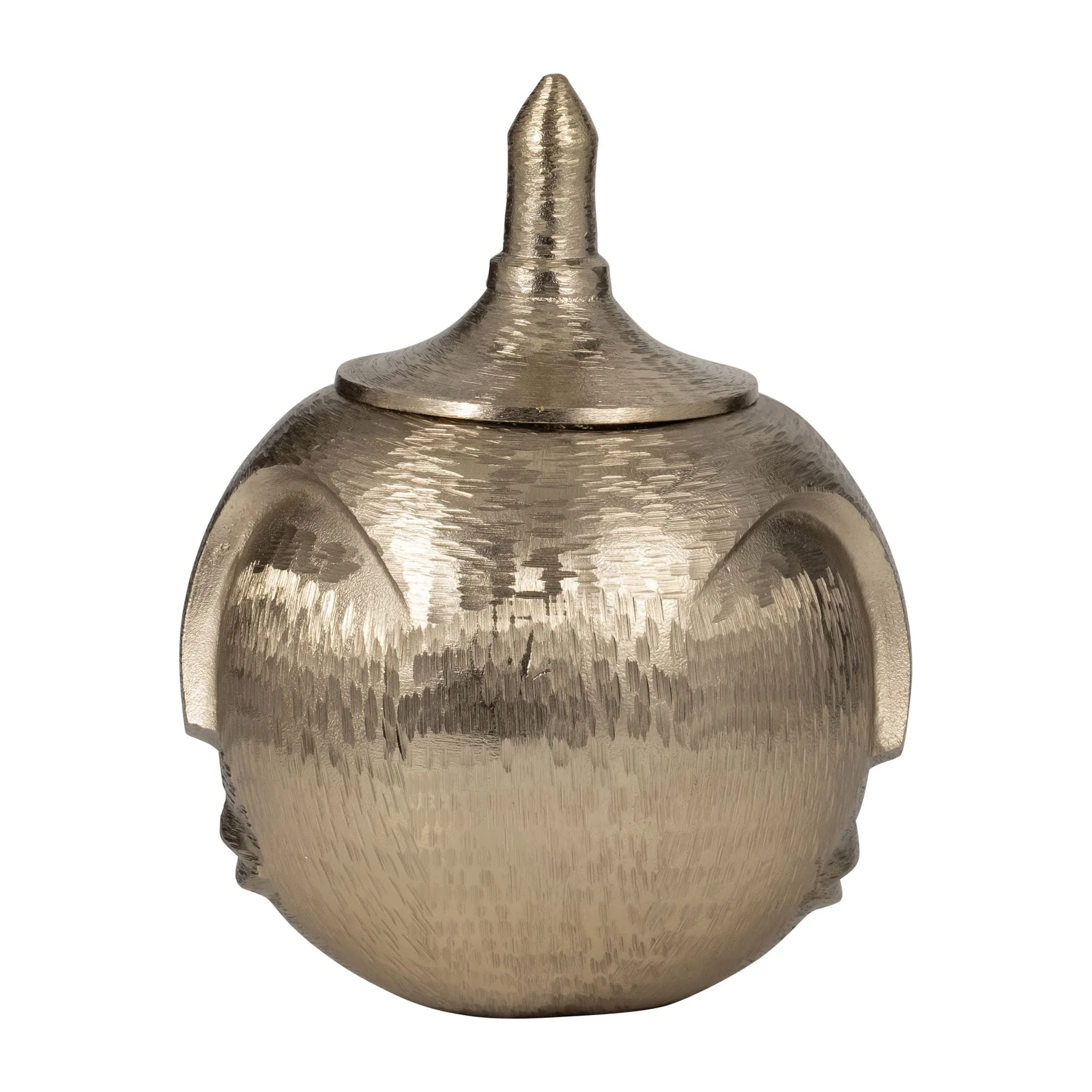 Metal, 13" Face Jar With Lid, Champagne - Image 3