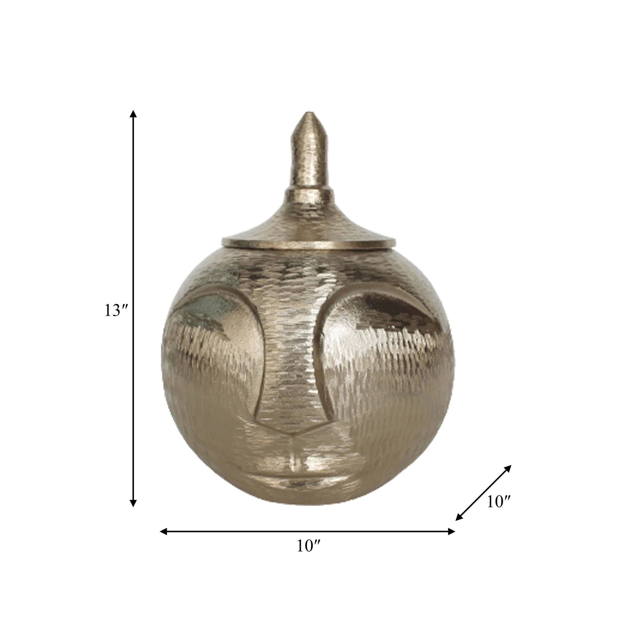 Metal, 13" Face Jar With Lid, Champagne - Image 9