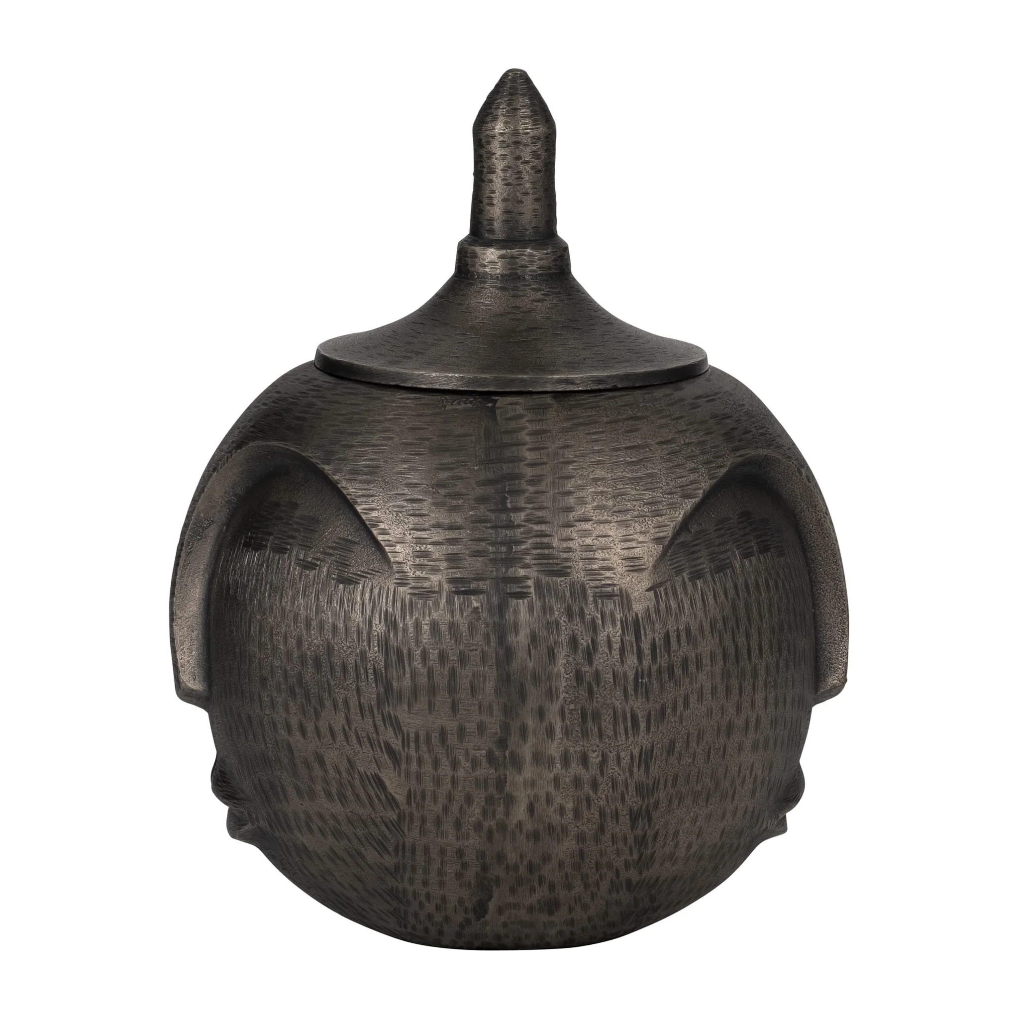 Metal, 13" Face Jar With Lid, Gunmetal - Image 3
