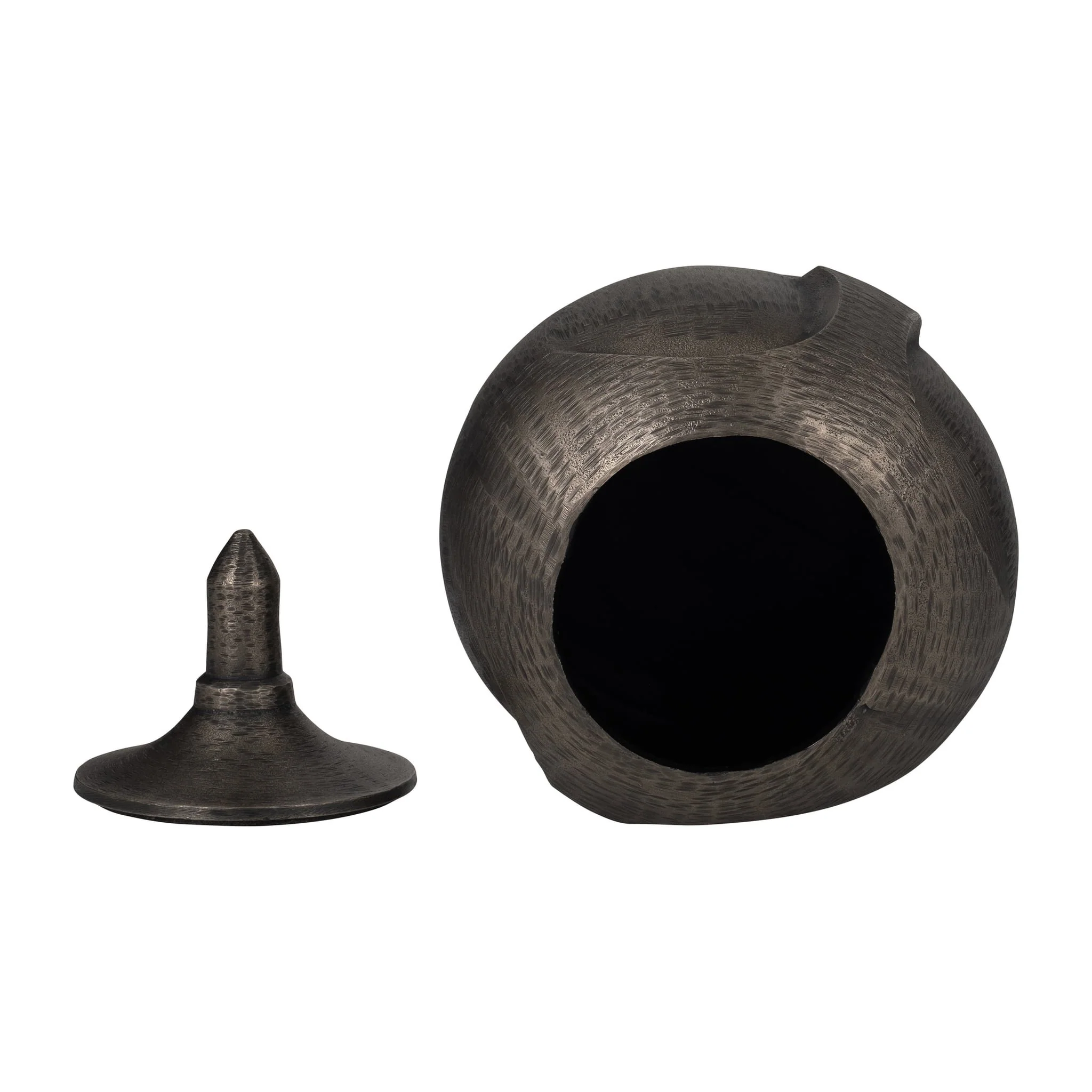 Metal, 13" Face Jar With Lid, Gunmetal - Image 6