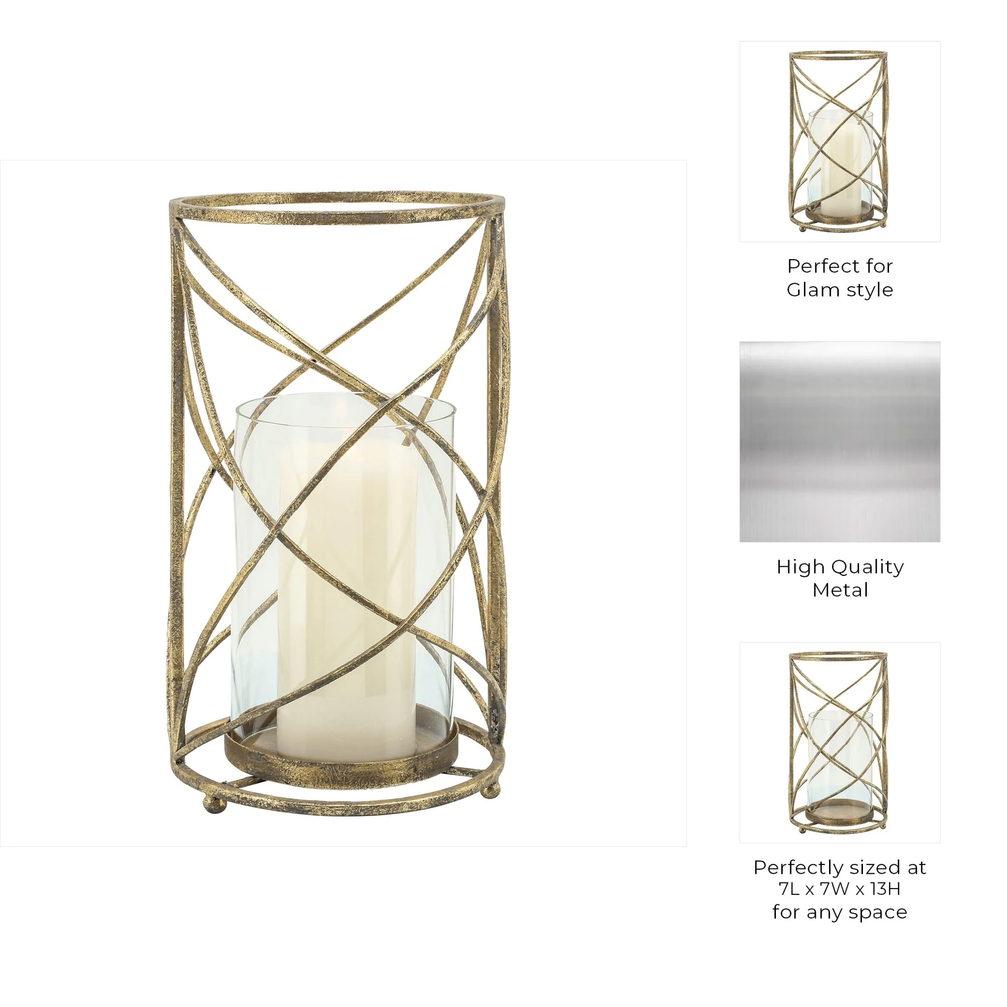 Metal 13" Hurricane Candle Holder,gold - Image 5