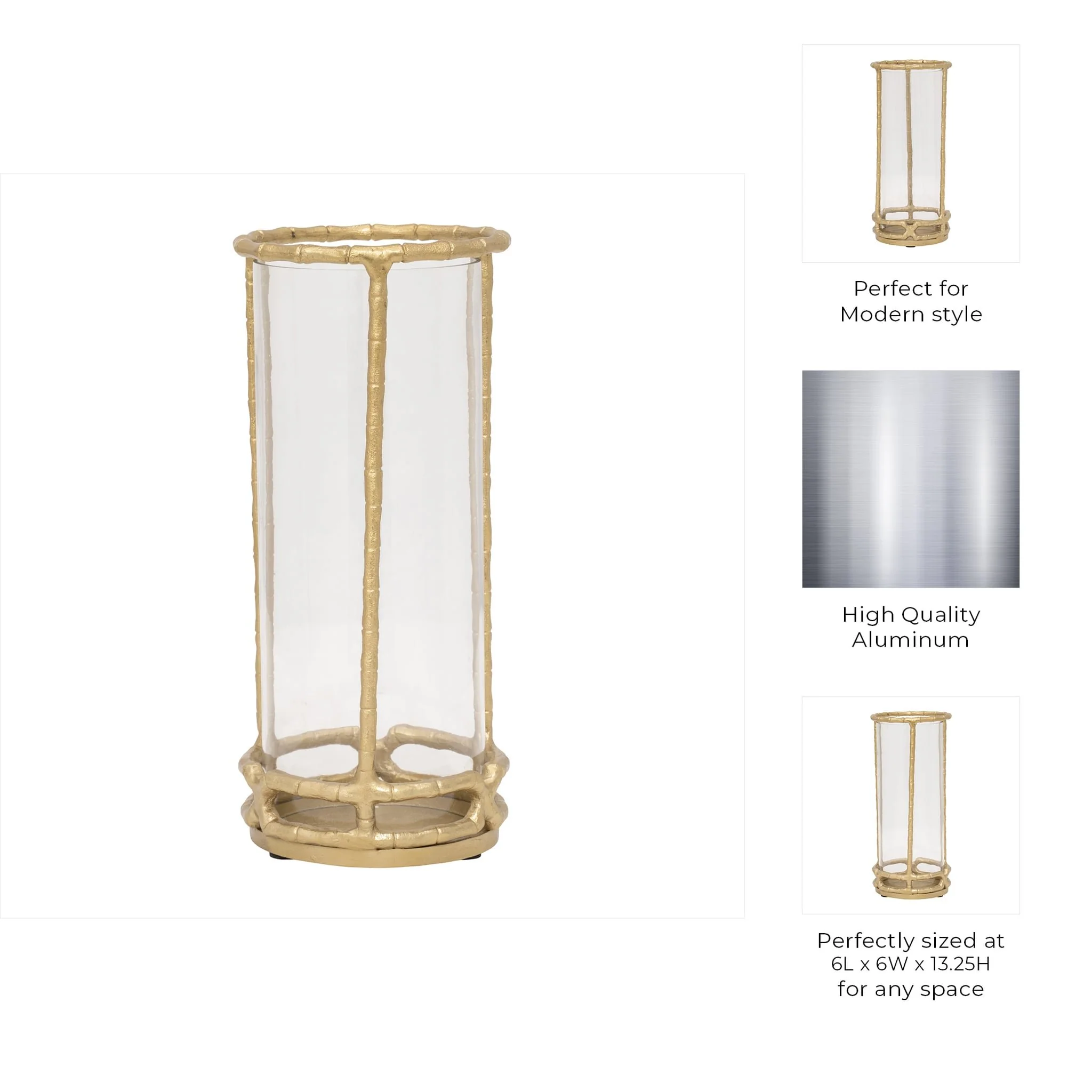 Metal, 13" Hurricane Holder, Gold - Image 9