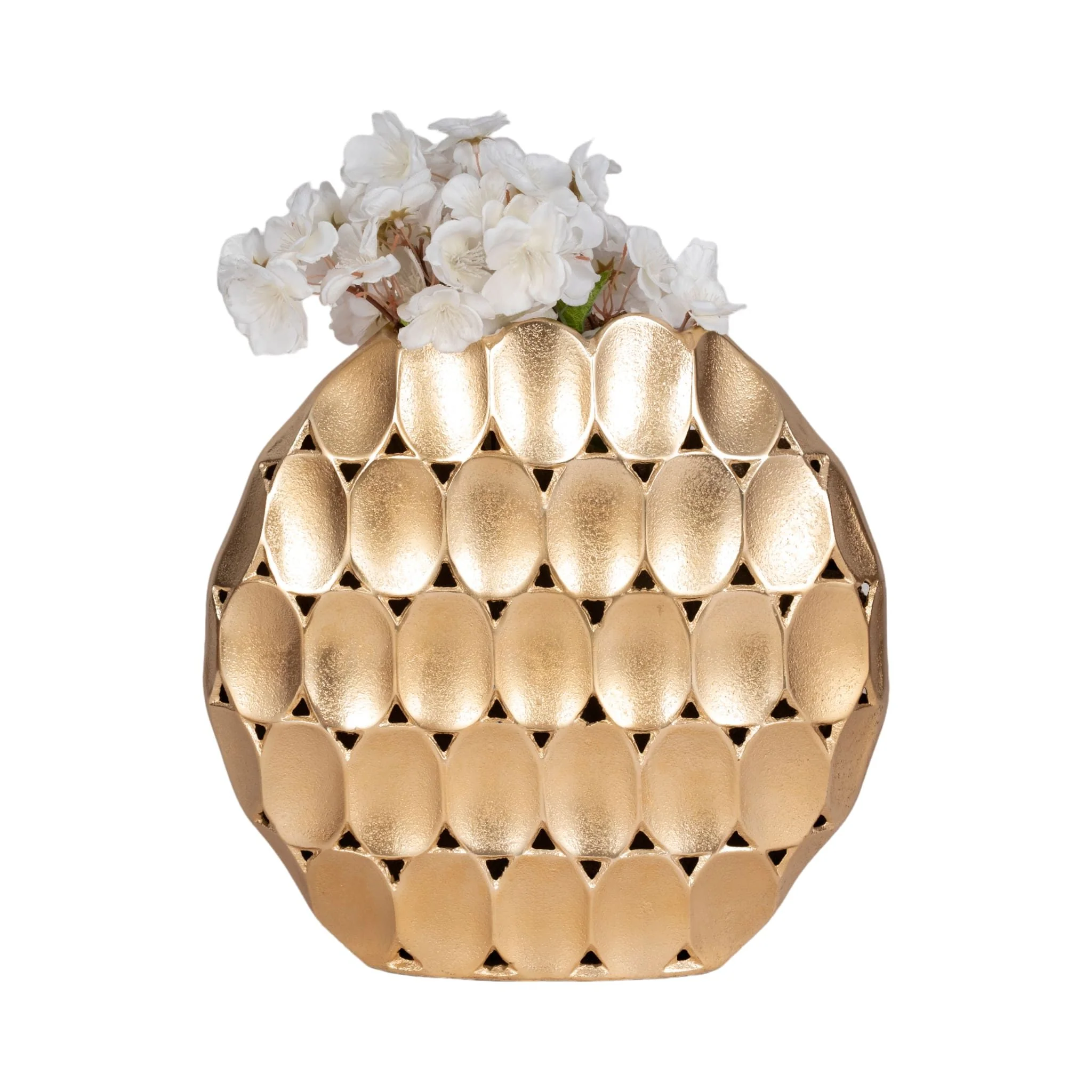 Metal, 13" Oval Vase, Champagne - Image 2