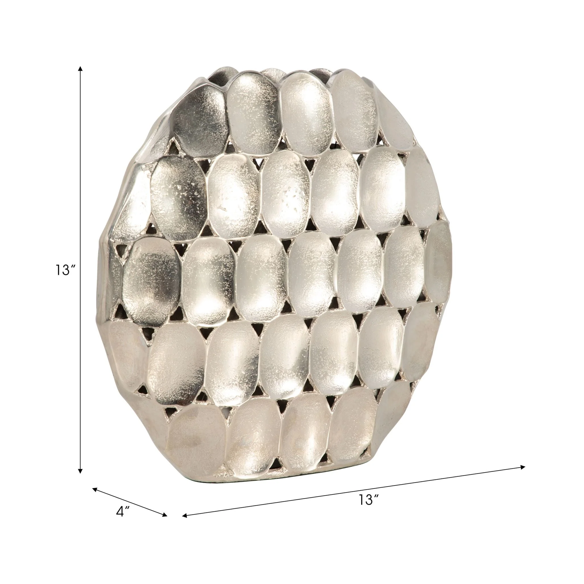 Metal, 13" Oval Vase, Silver - Image 9