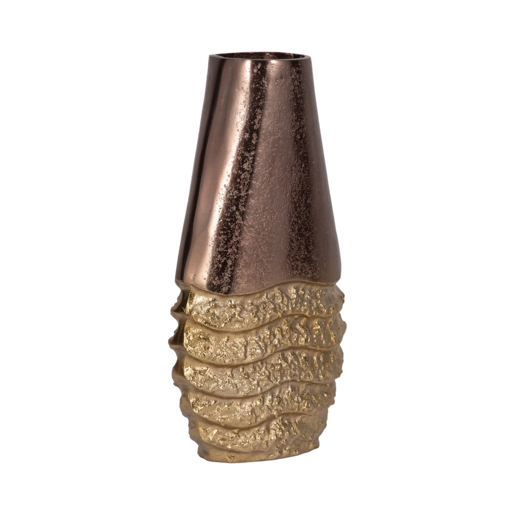 Metal, 13" Ridged Tall Vase, Black/gold - Image 3