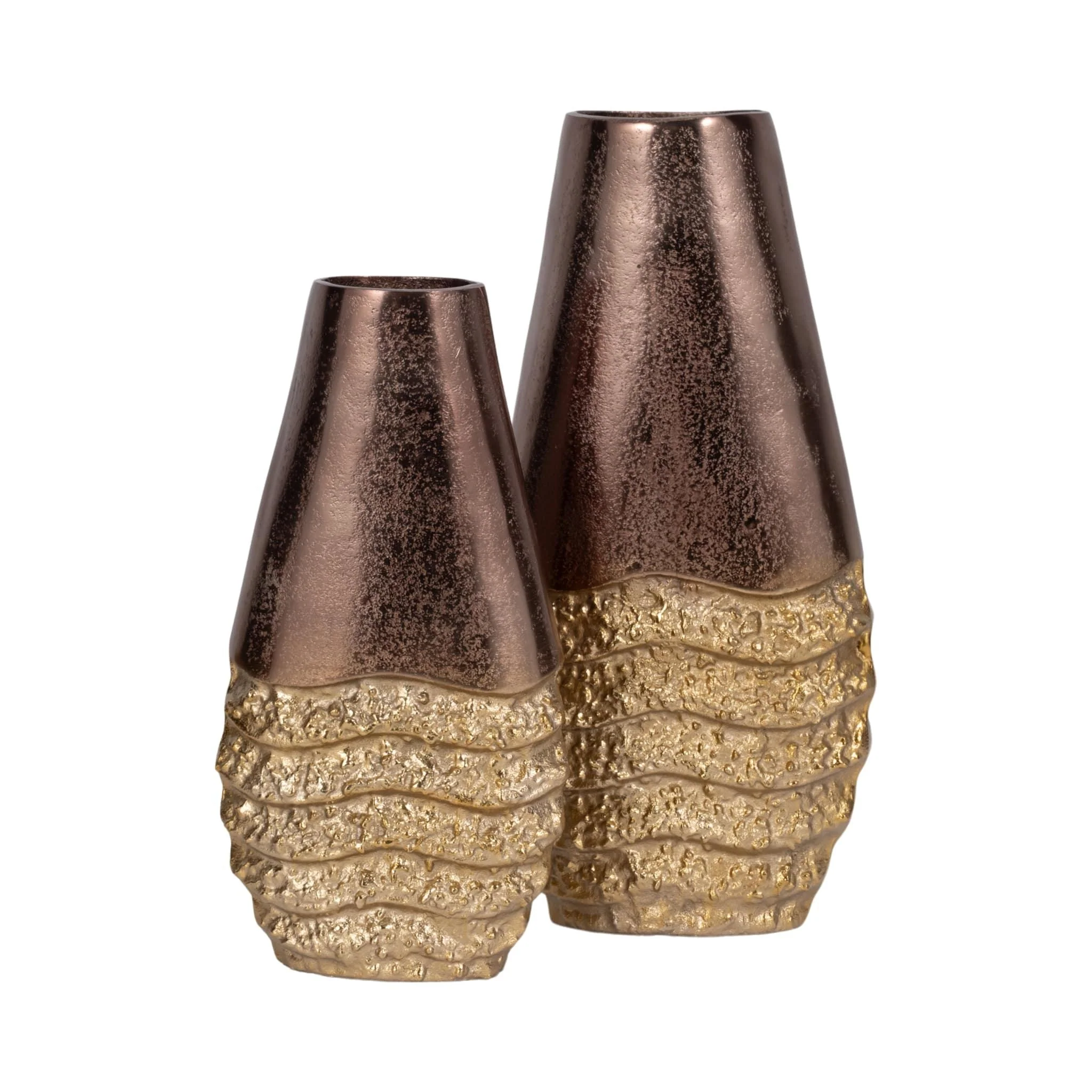 Metal, 13" Ridged Tall Vase, Black/gold - Image 8
