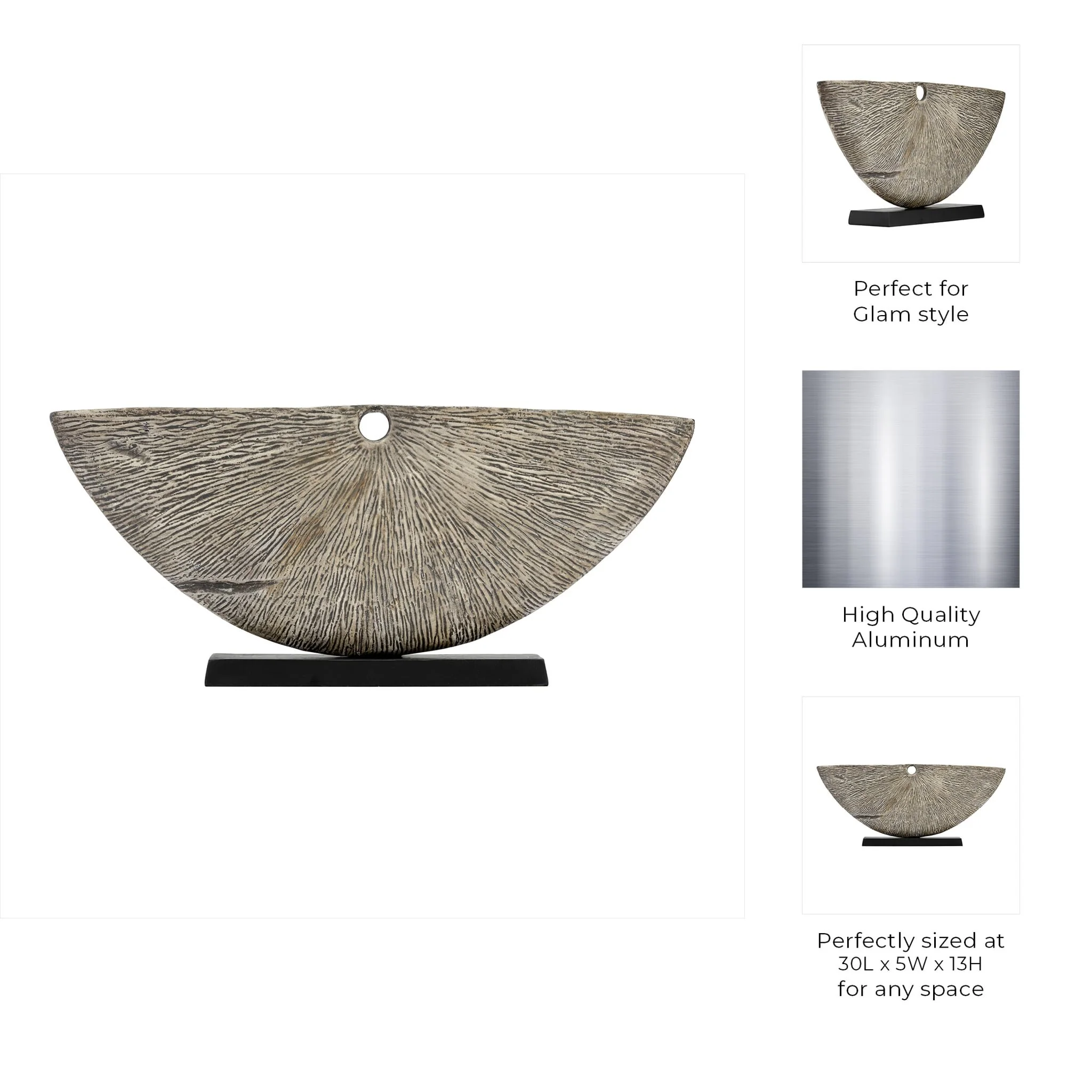 Metal,13"h Corrugated Half Circle Sculpture,ivory - Image 5