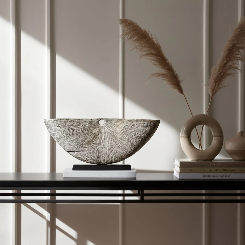 Metal,13"h Corrugated Half Circle Sculpture,ivory - Image 6