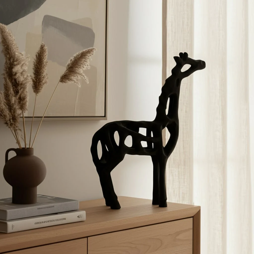 Metal,13"h,giraffe Illusion Sculpture,black - Image 11