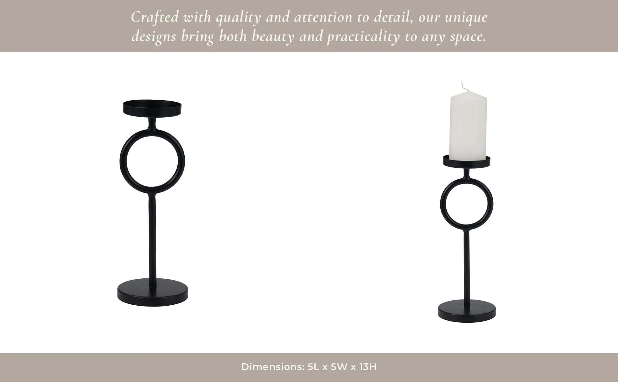 Metal, 13"h Ring Candle Holder, Black - Image 10