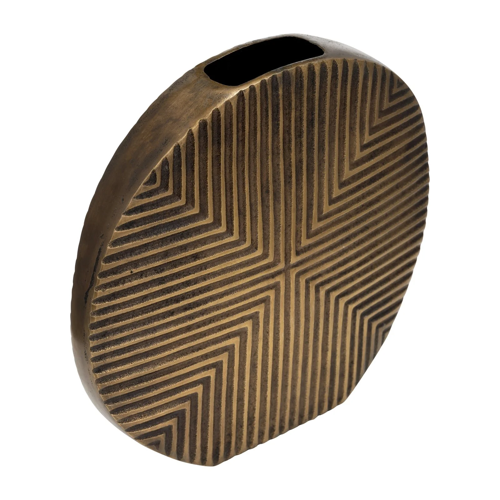 Metal, 13"h Round Ribbed Vase, Brass Antique - Image 5