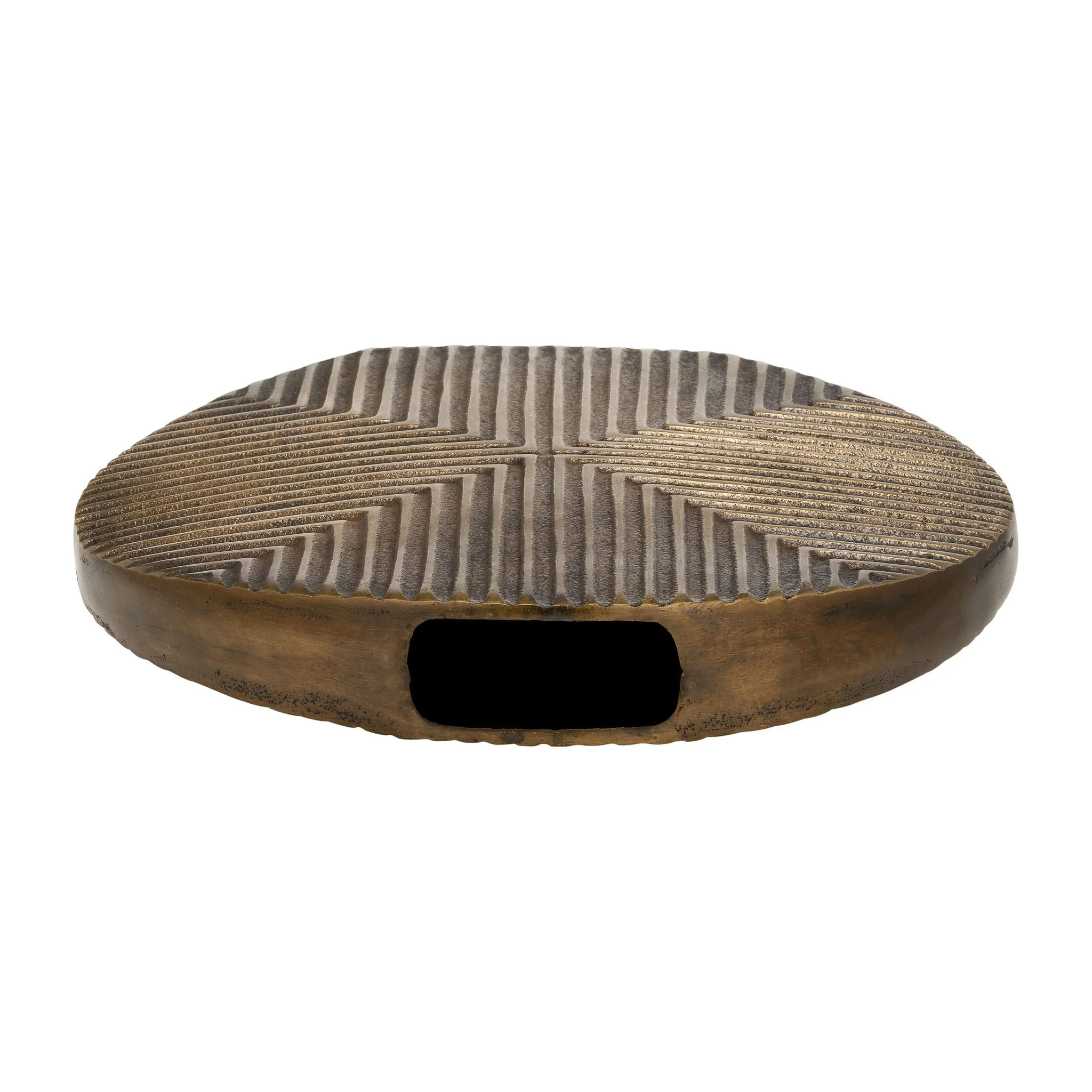 Metal, 13"h Round Ribbed Vase, Brass Antique - Image 6