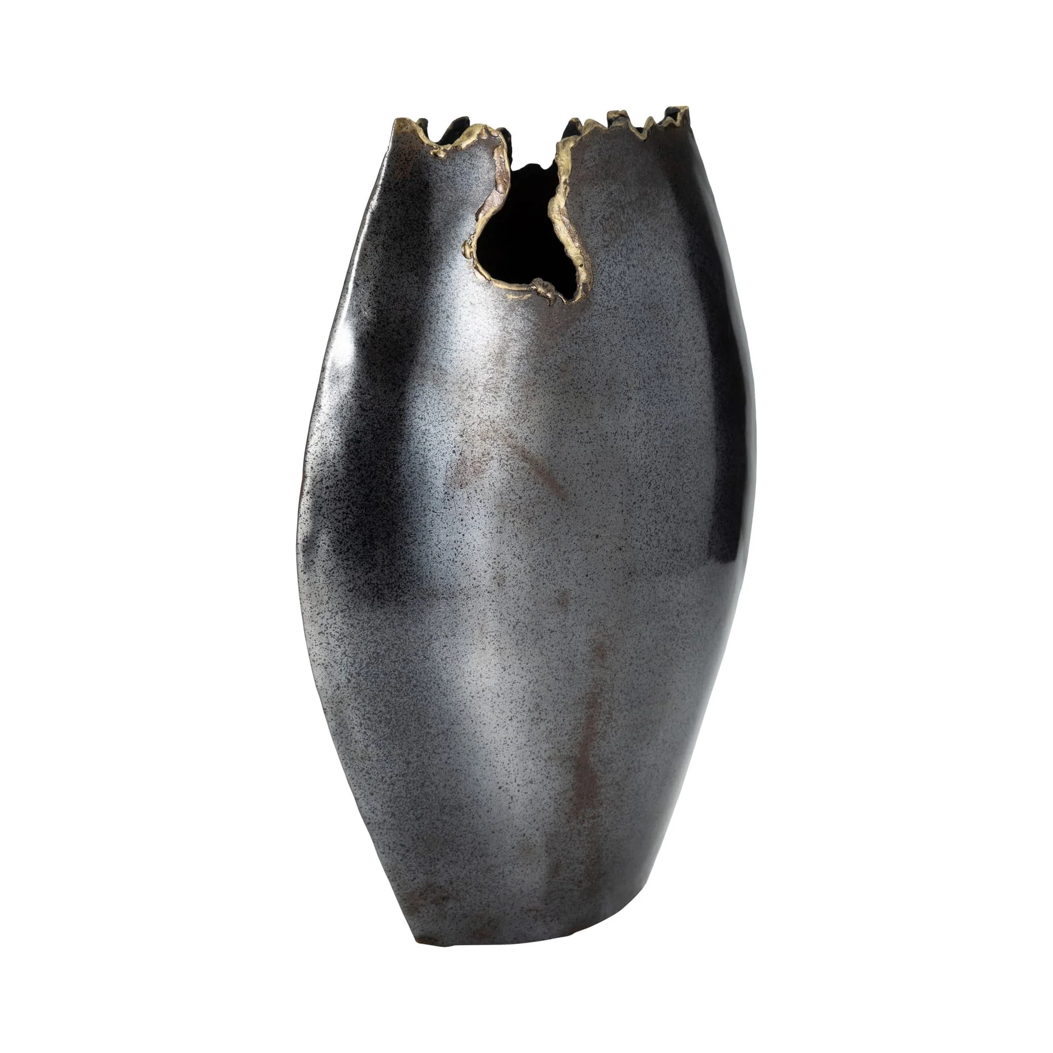 Metal, 14" Chipped Vase, Black - Image 3