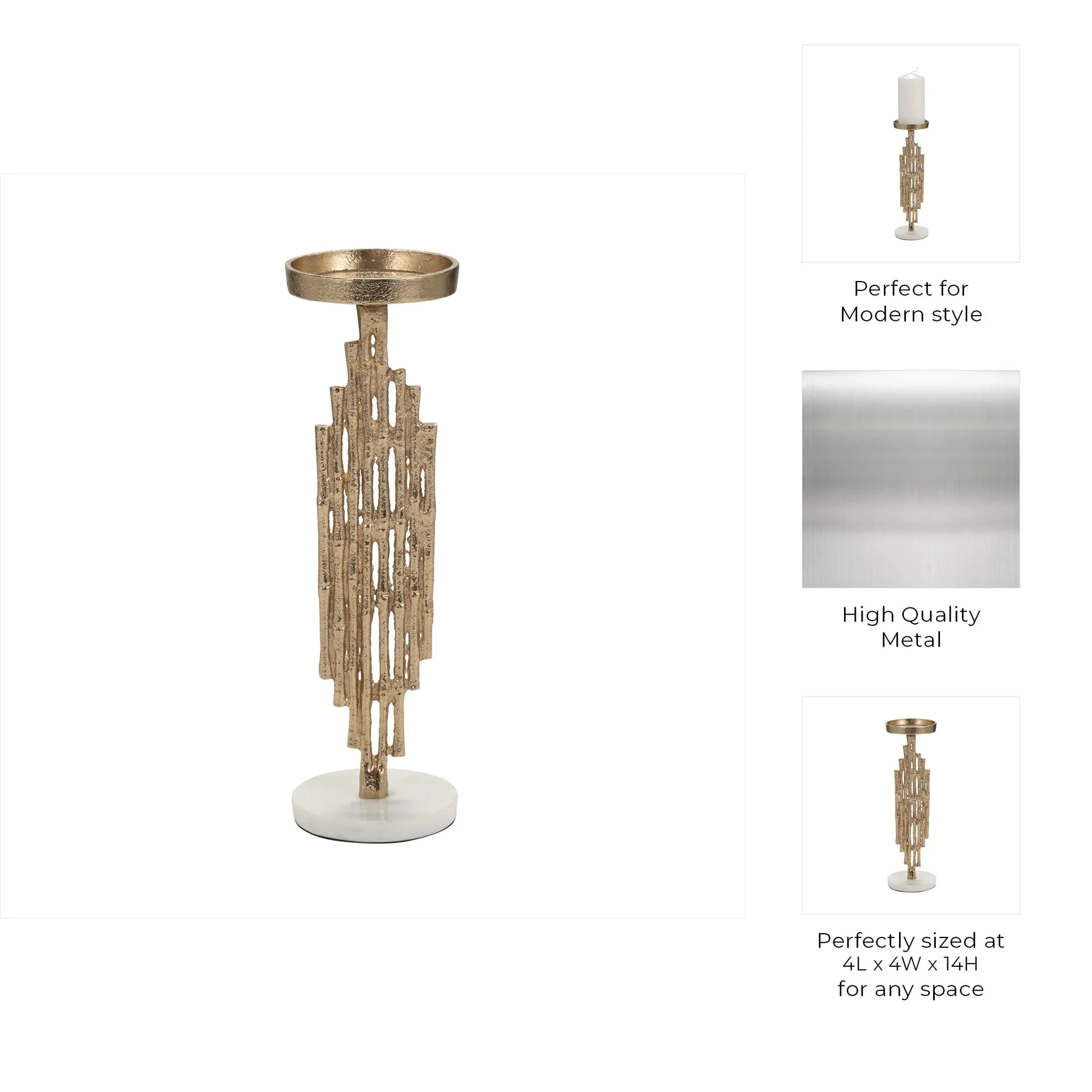 Metal, 14" Contemporary Candle Holder, Gold - Image 10