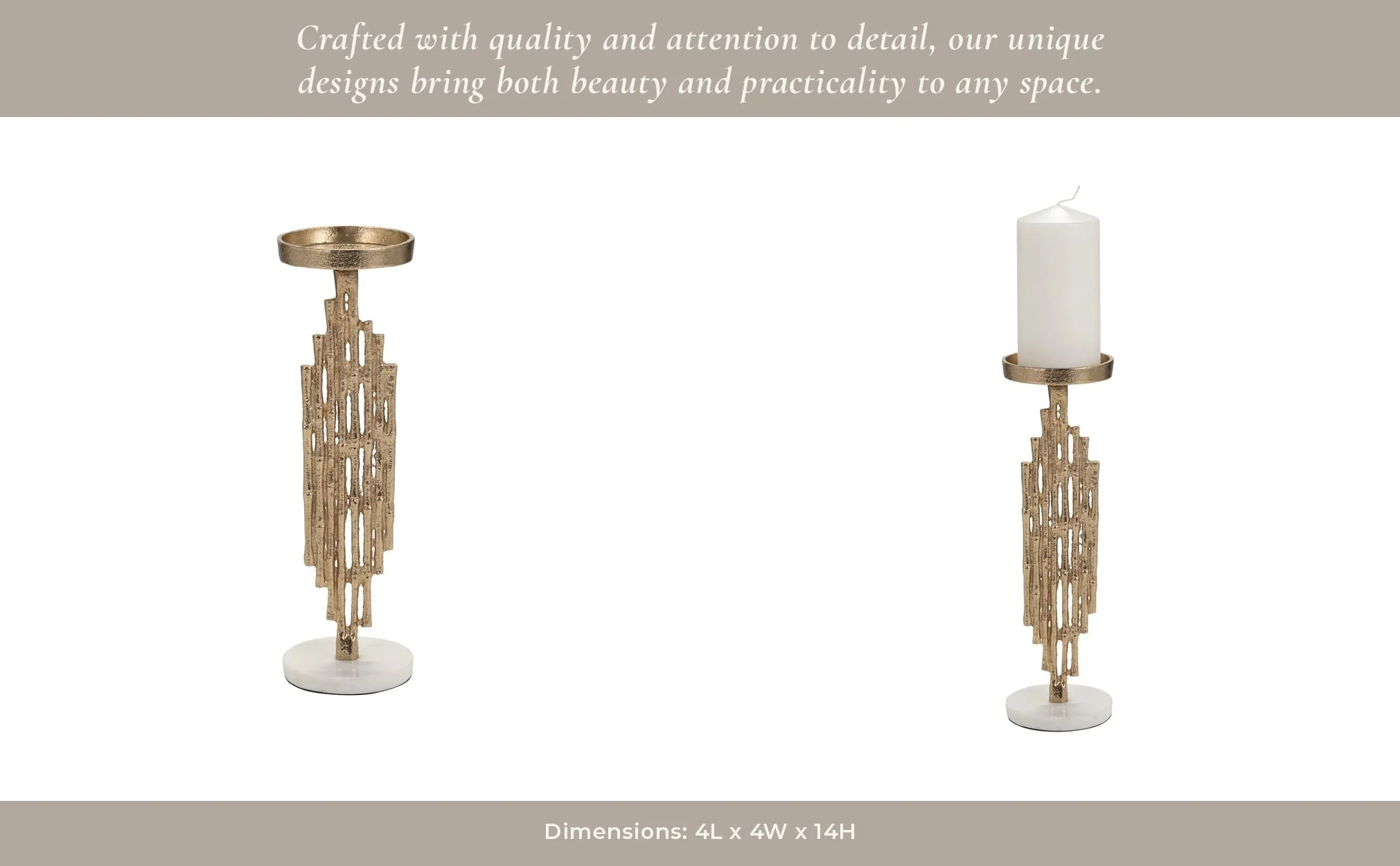 Metal, 14" Contemporary Candle Holder, Gold - Image 15