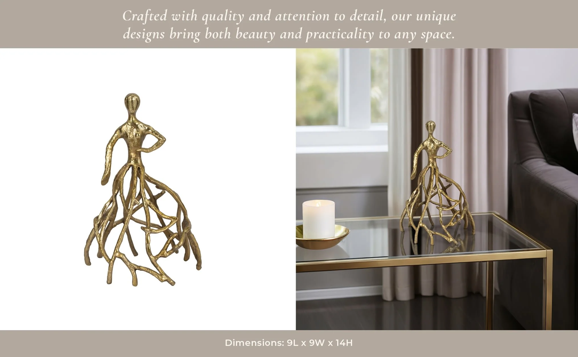 Metal, 14" Dancing Lady, Gold - Image 11