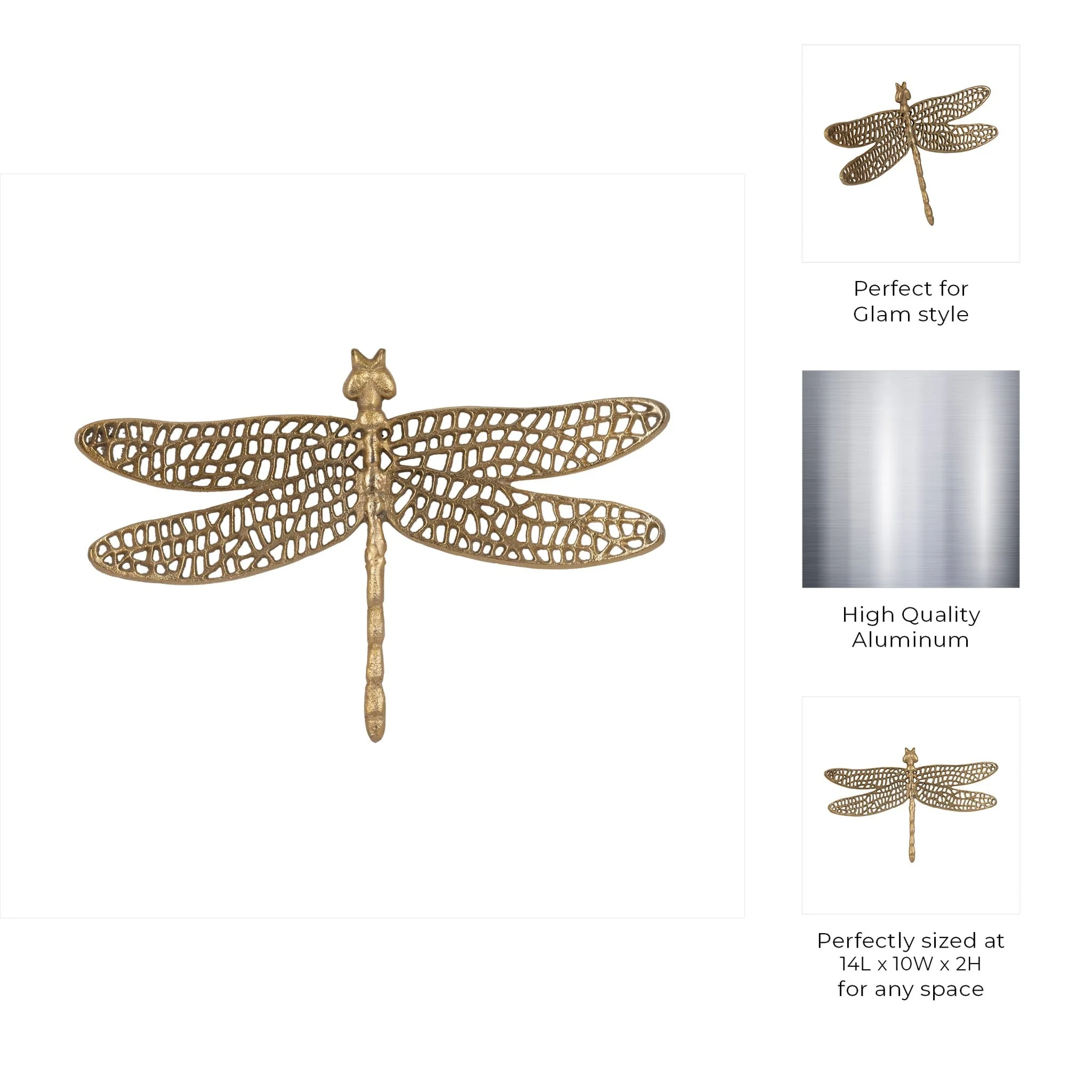 Metal, 14" Dragonfly W/ Cutouts , Gold - Image 8