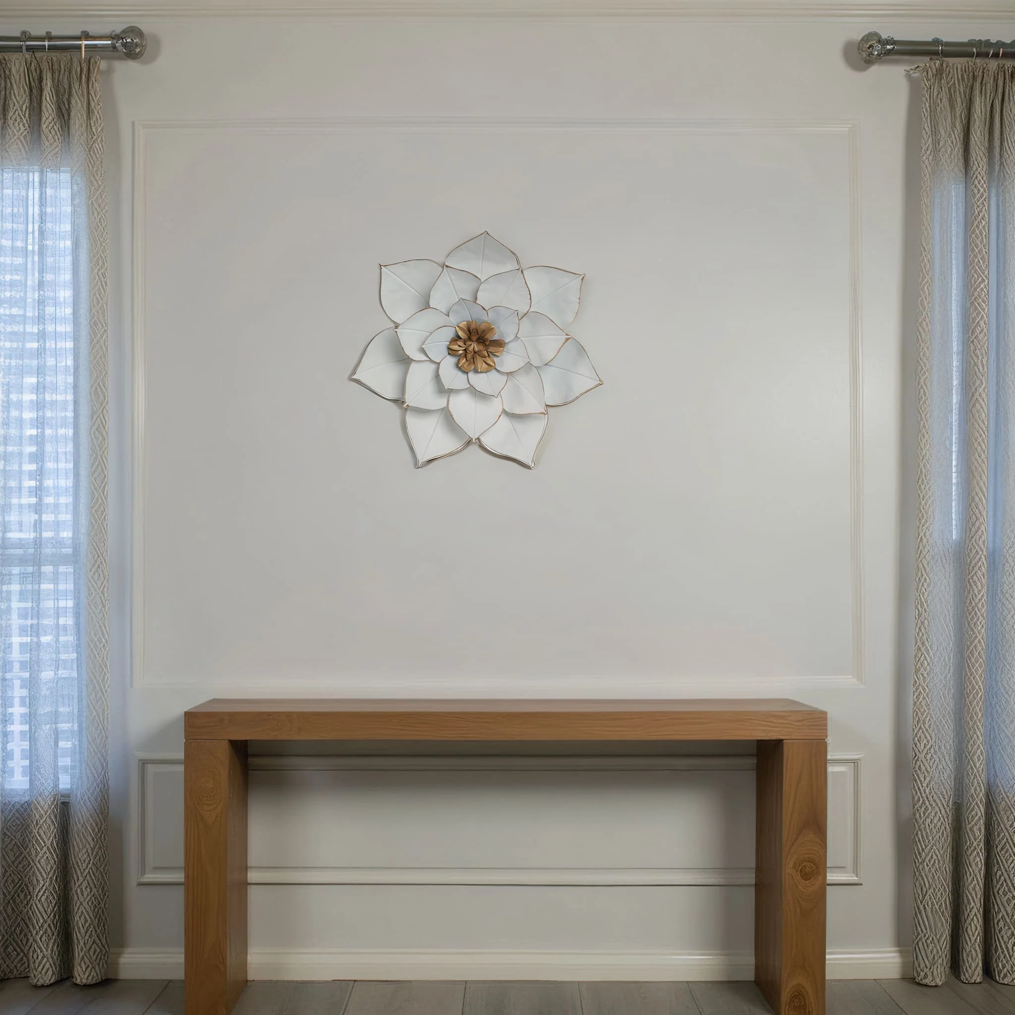 Metal 14" Lotus Wall Deco, White/gold - Image 11