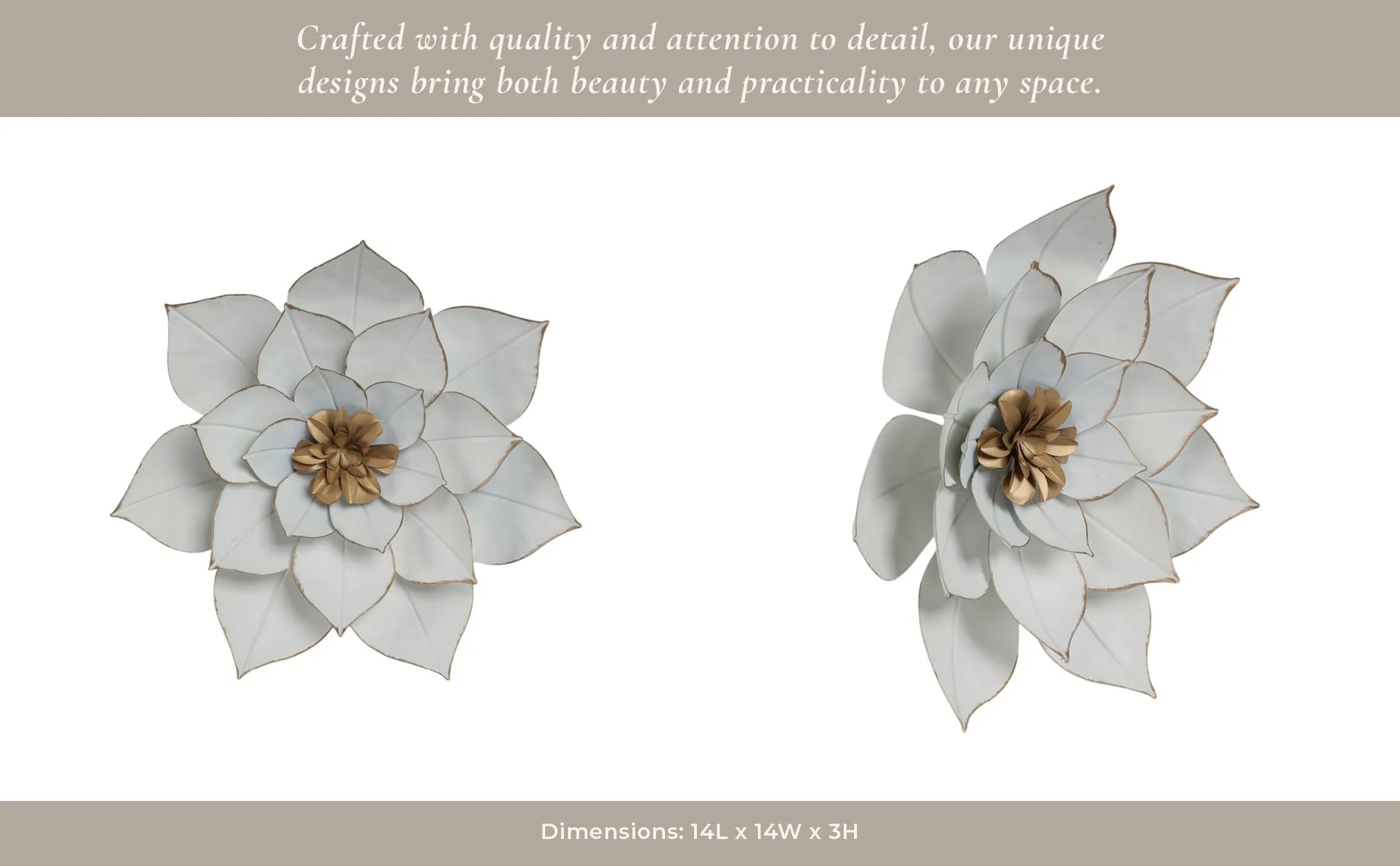 Metal 14" Lotus Wall Deco, White/gold - Image 12