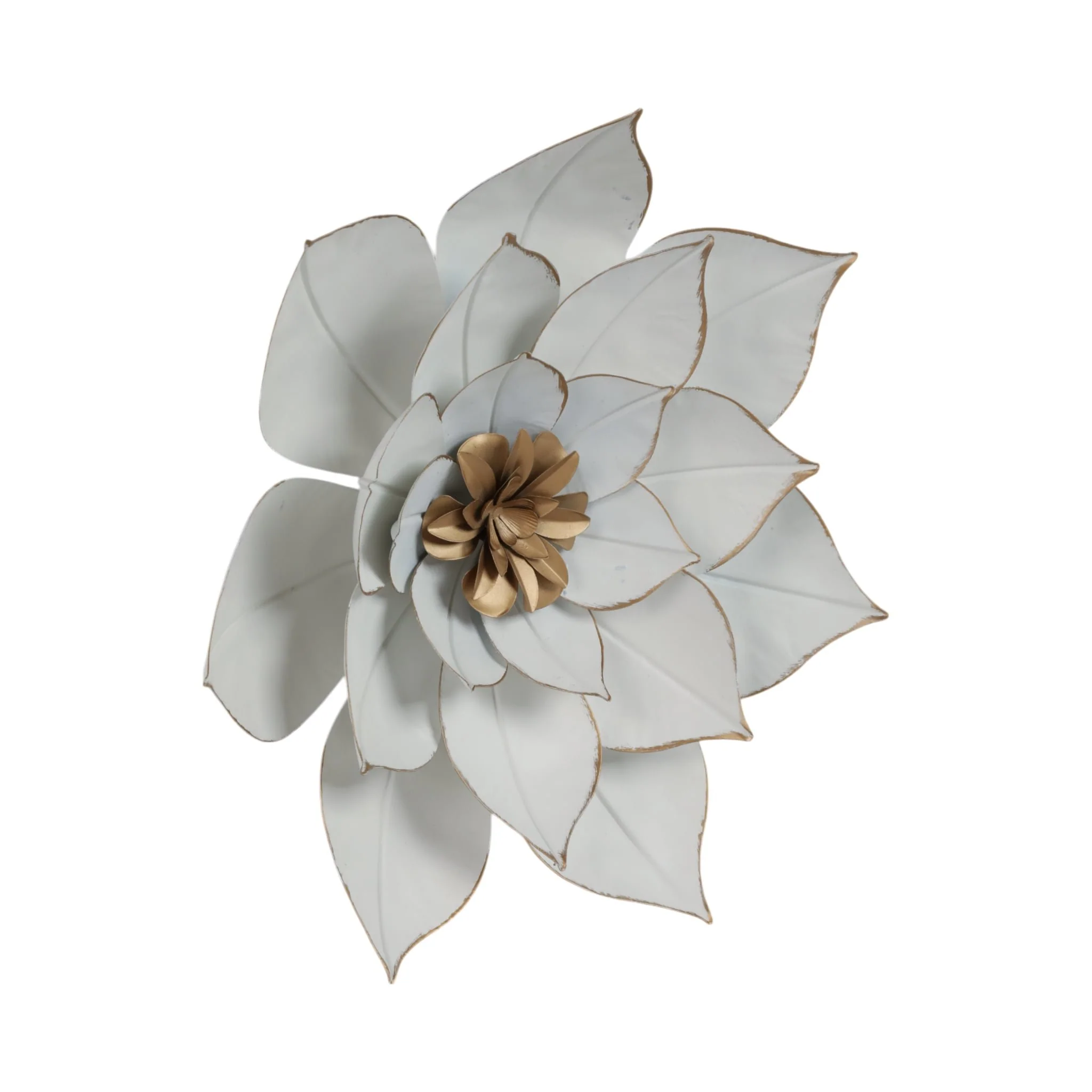 Metal 14" Lotus Wall Deco, White/gold - Image 3