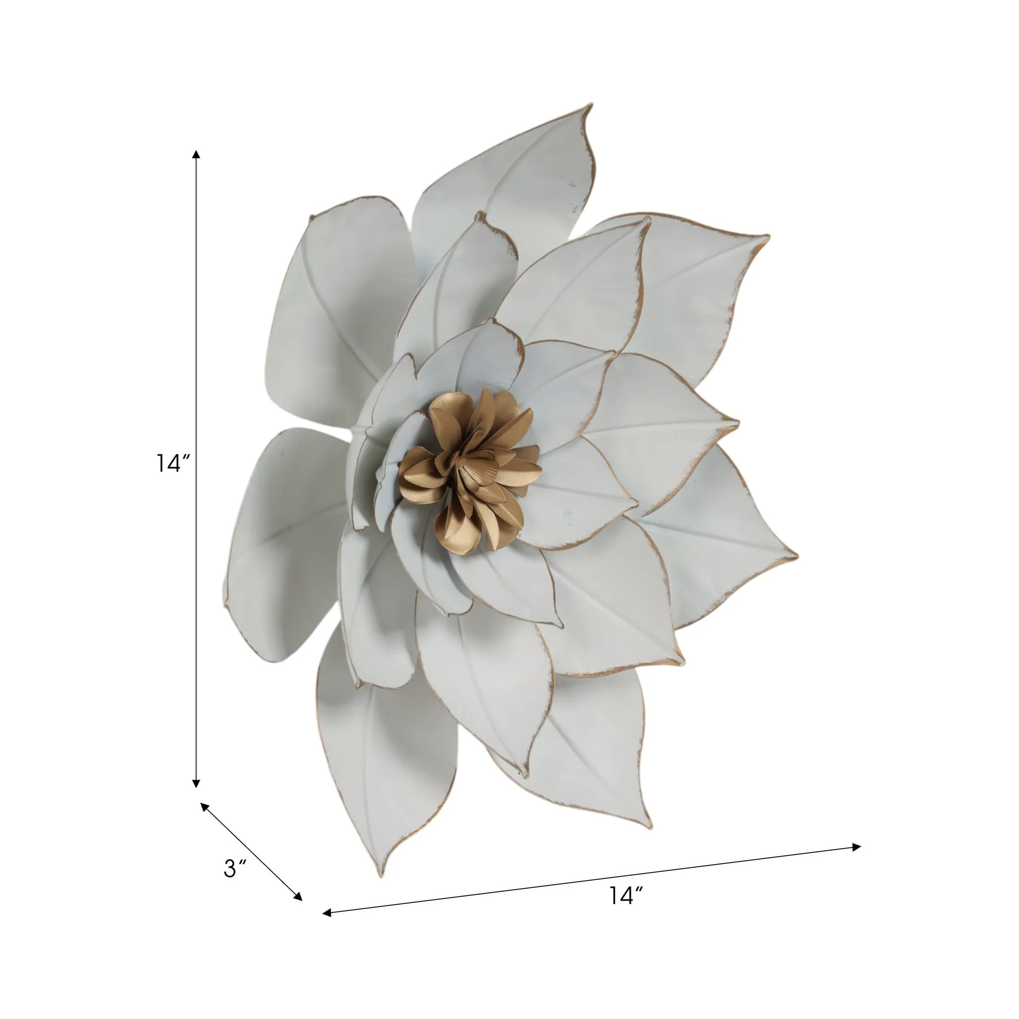 Metal 14" Lotus Wall Deco, White/gold - Image 8