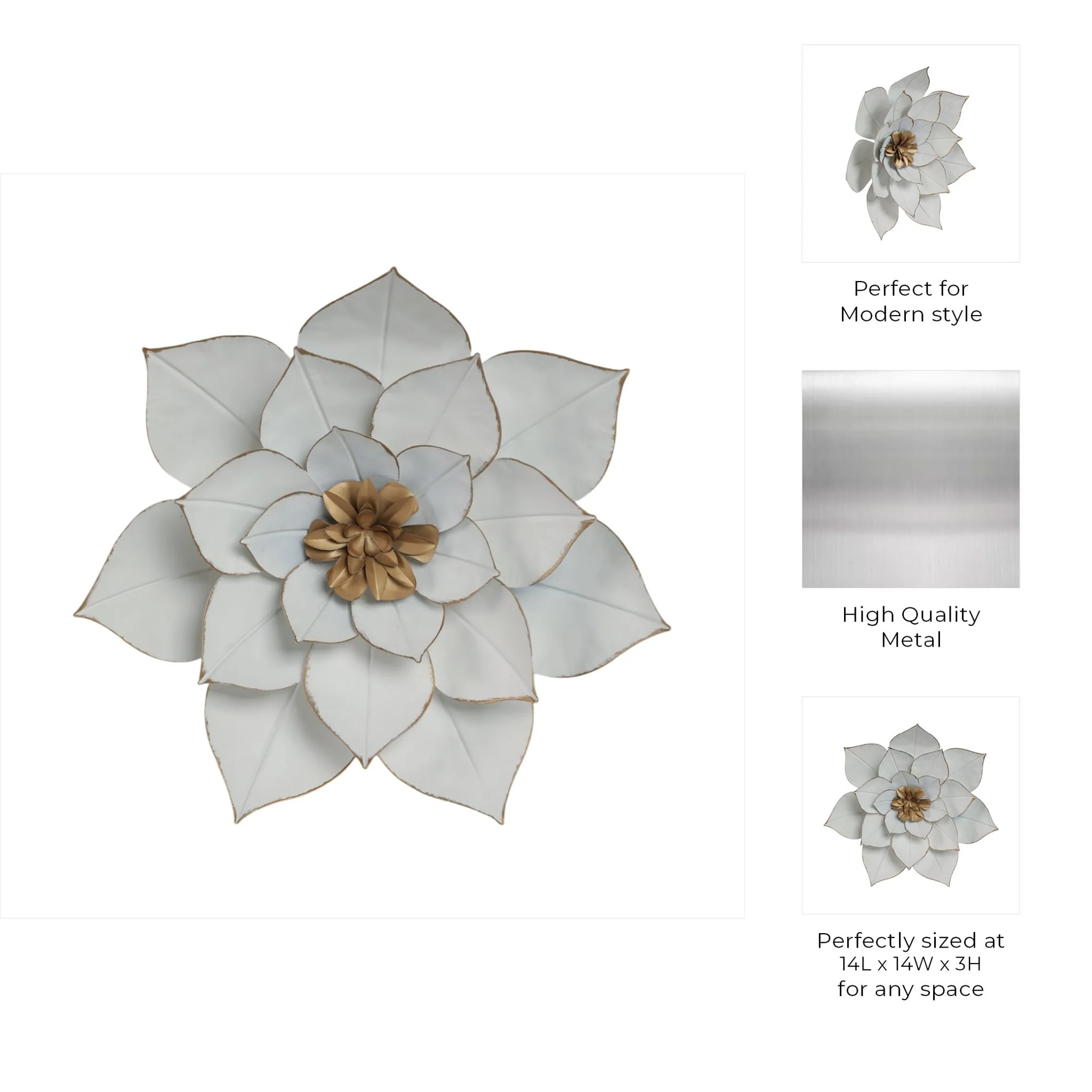 Metal 14" Lotus Wall Deco, White/gold - Image 9