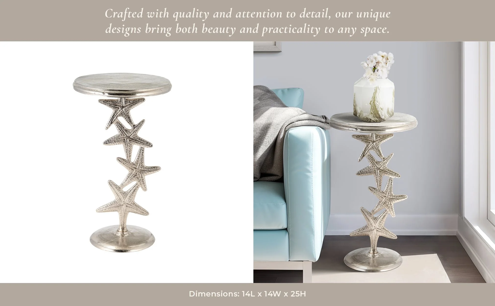 Metal, 14"d/25"h, Silver Starfish Side Table, Kd - Image 10