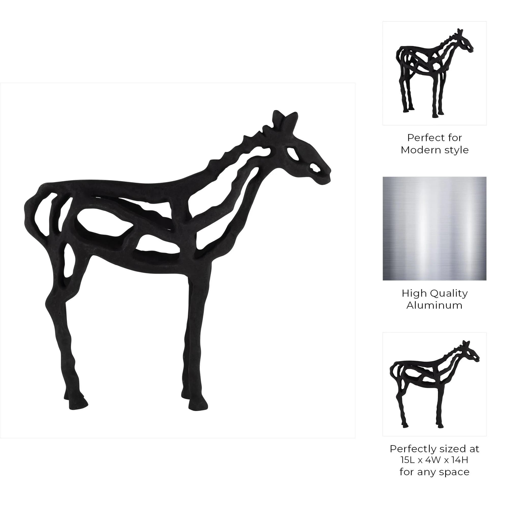 Metal,14"h, Horse Illusion Sculpture,black - Image 10