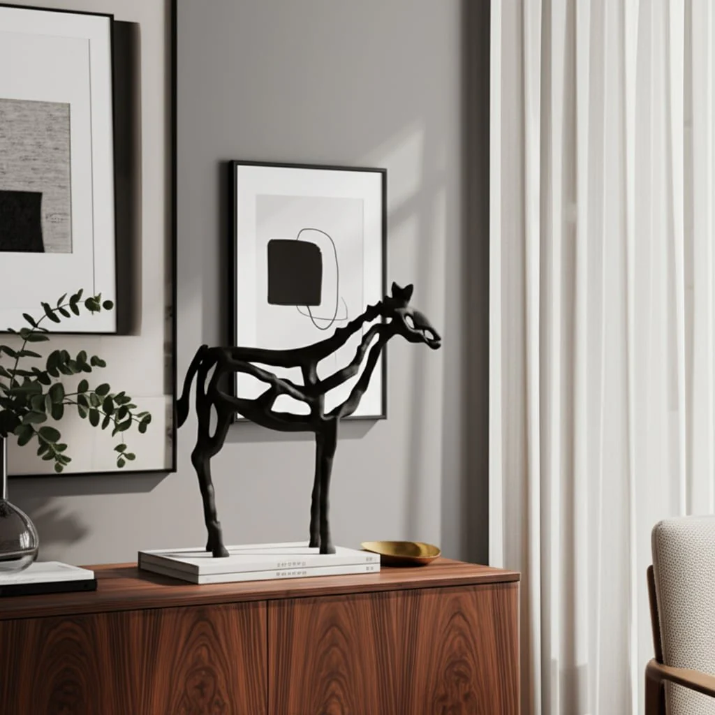 Metal,14"h, Horse Illusion Sculpture,black - Image 11