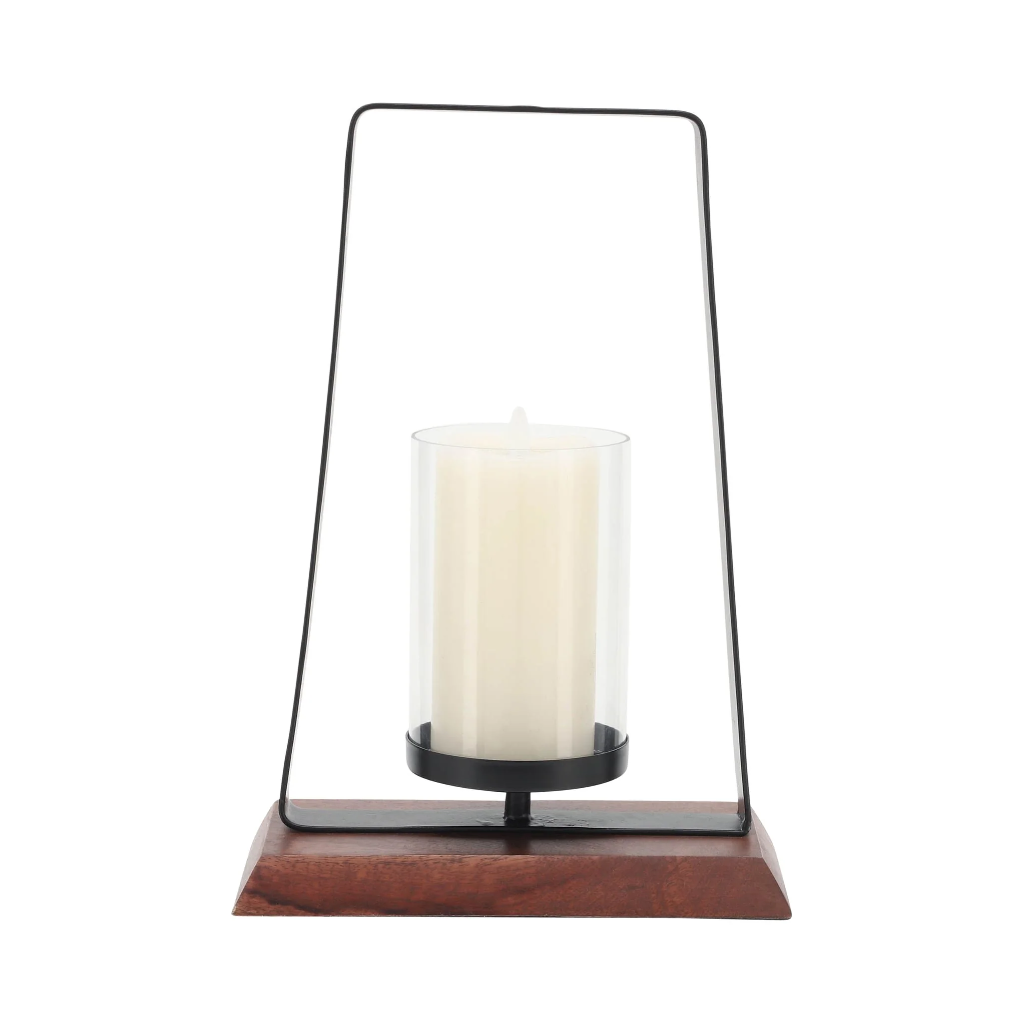 Metal, 14"h Hurricane W/ Wood Base, Black - Image 4