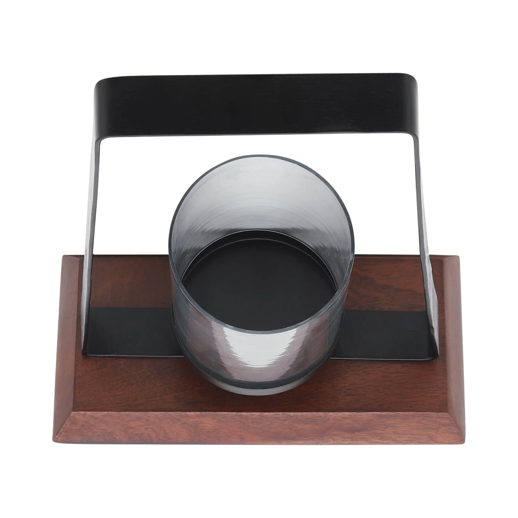 Metal, 14"h Hurricane W/ Wood Base, Black - Image 5