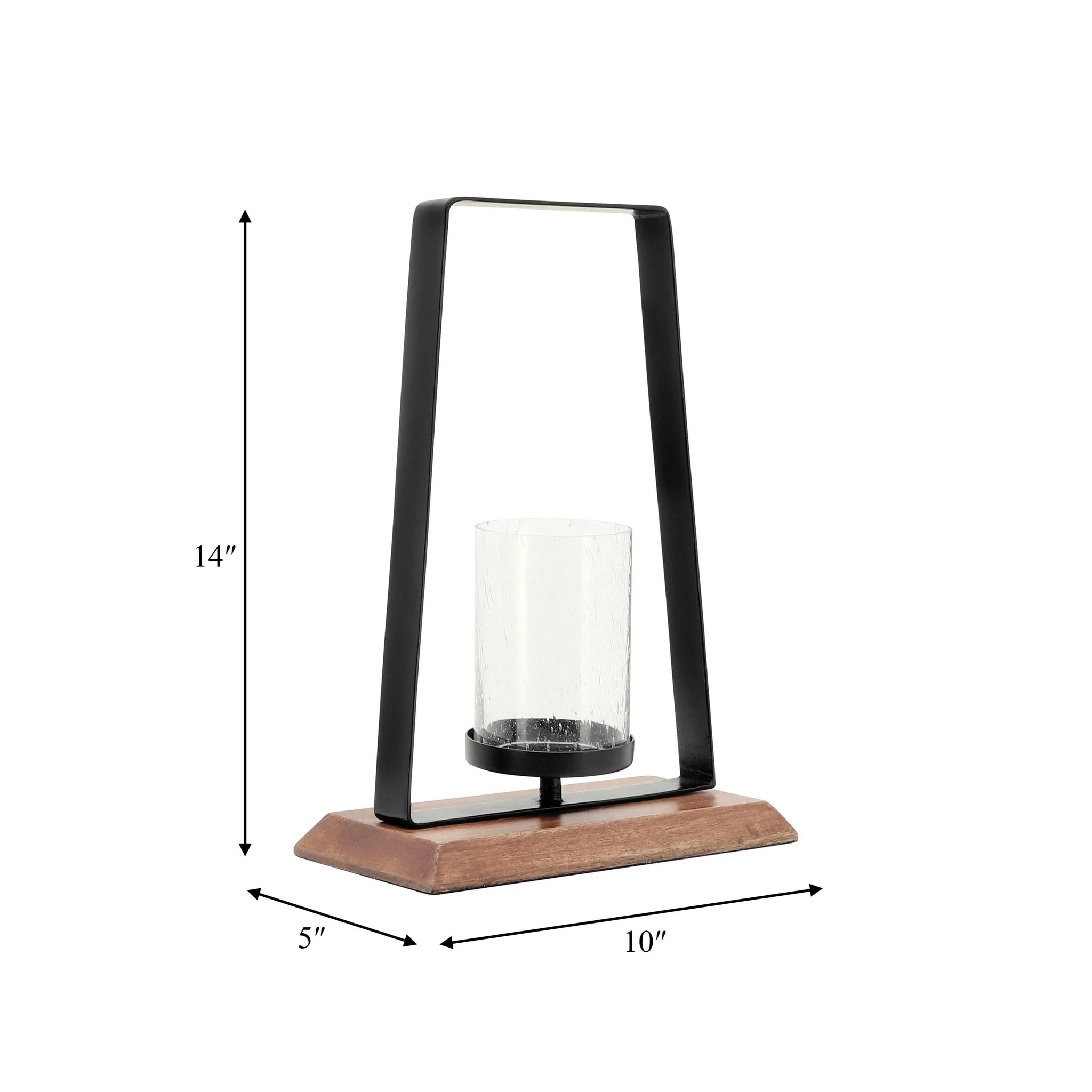 Metal, 14"h Hurricane W/ Wood Base, Black - Image 6