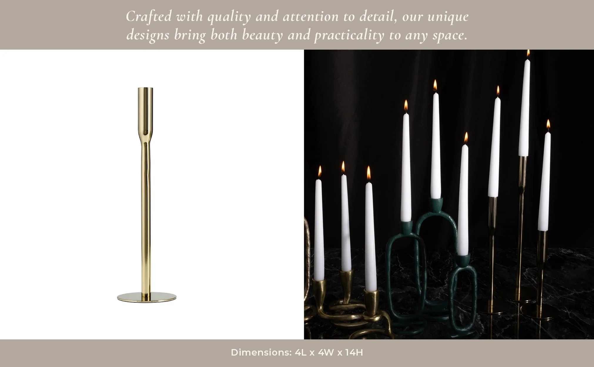 Metal, 14"h Taper Candle Holder, Gold - Image 11
