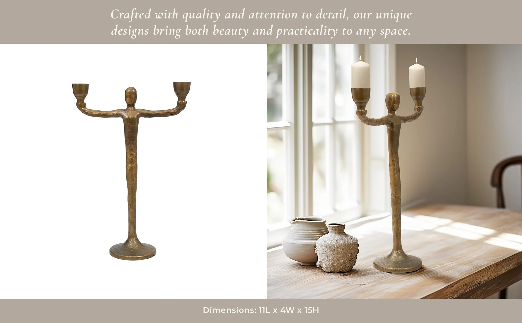 Metal, 15" 2 Taper Candelabra, Gold - Image 12