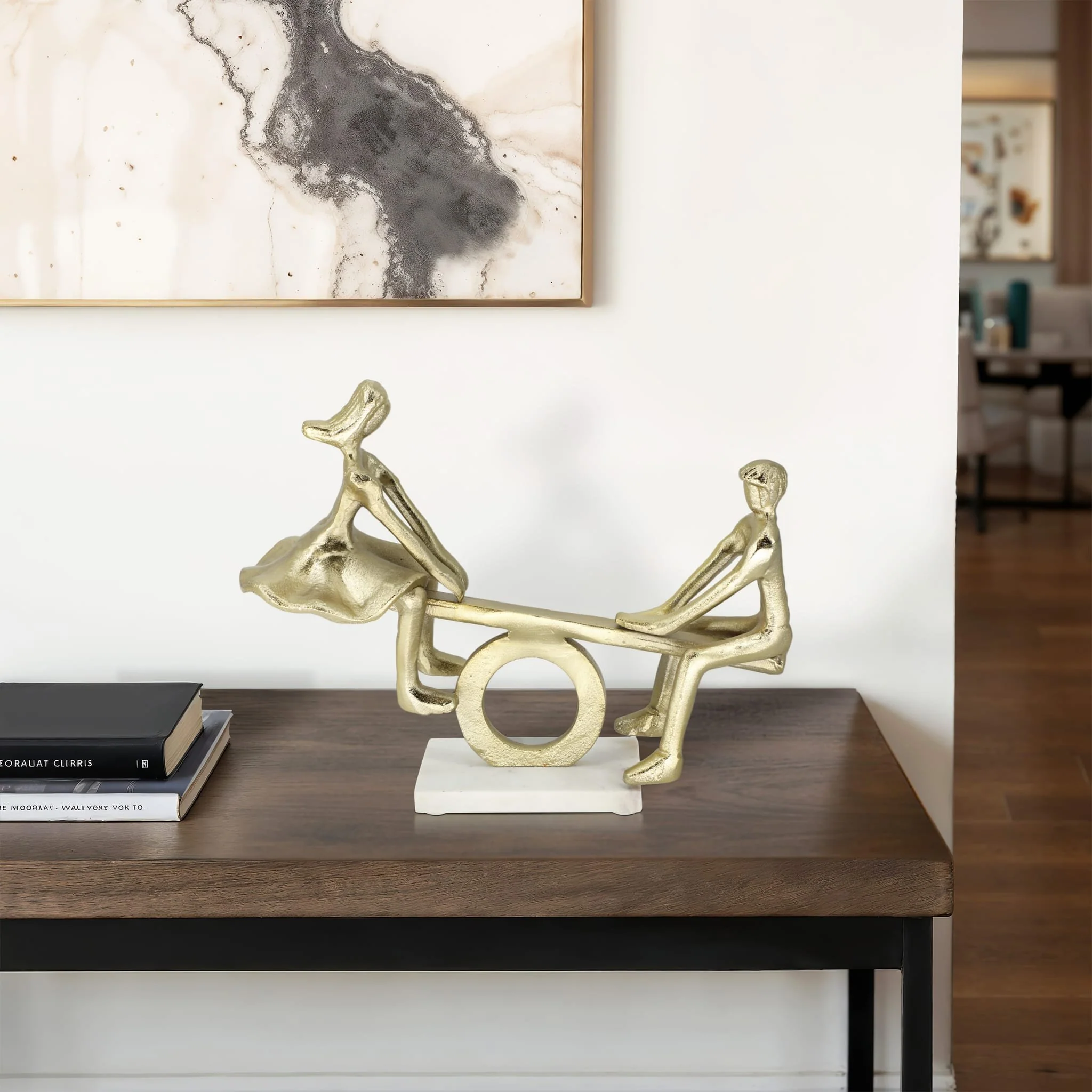 Metal, 15" Couple On See-saw, Gold - Image 10