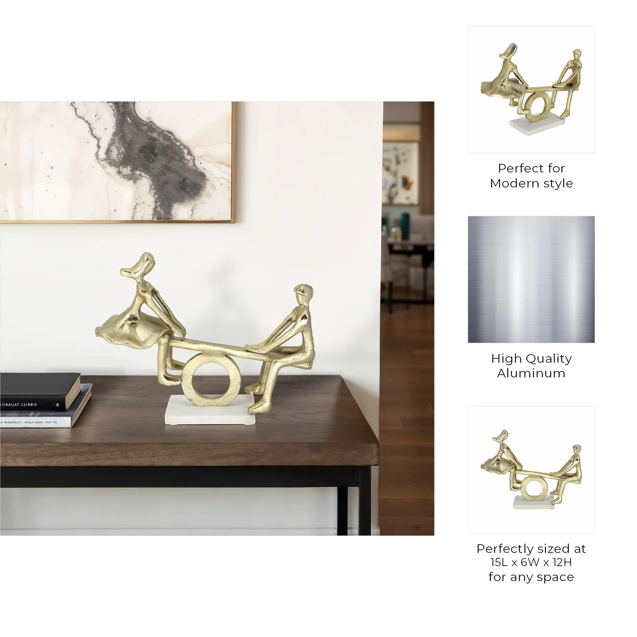 Metal, 15" Couple On See-saw, Gold - Image 9