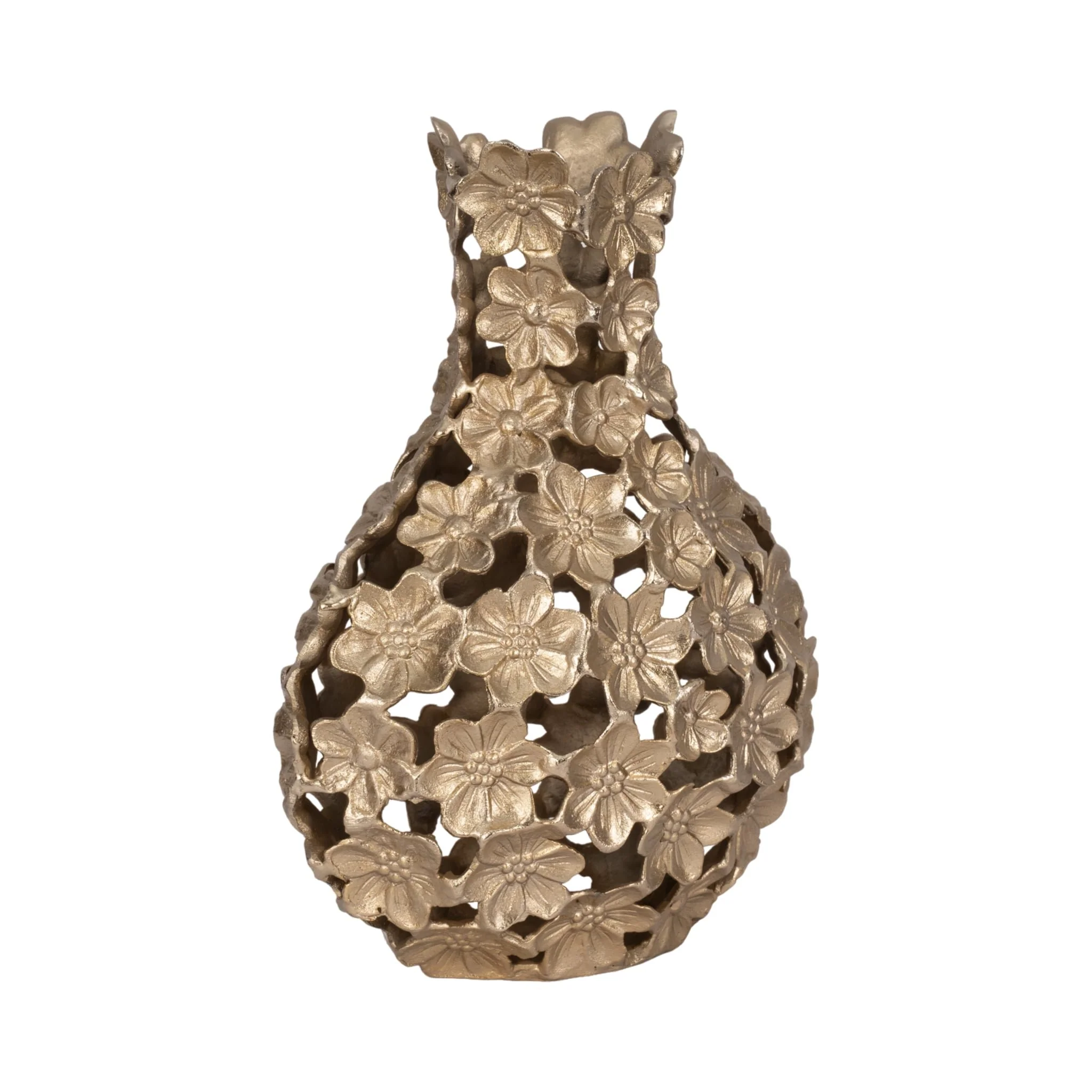 Metal, 15" Cut-out Flower Vase, Champagne - Image 3