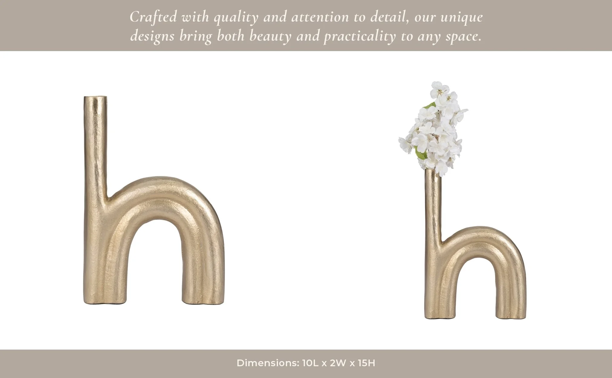 Metal, 15" Double Arch Vase, Champagne - Image 13