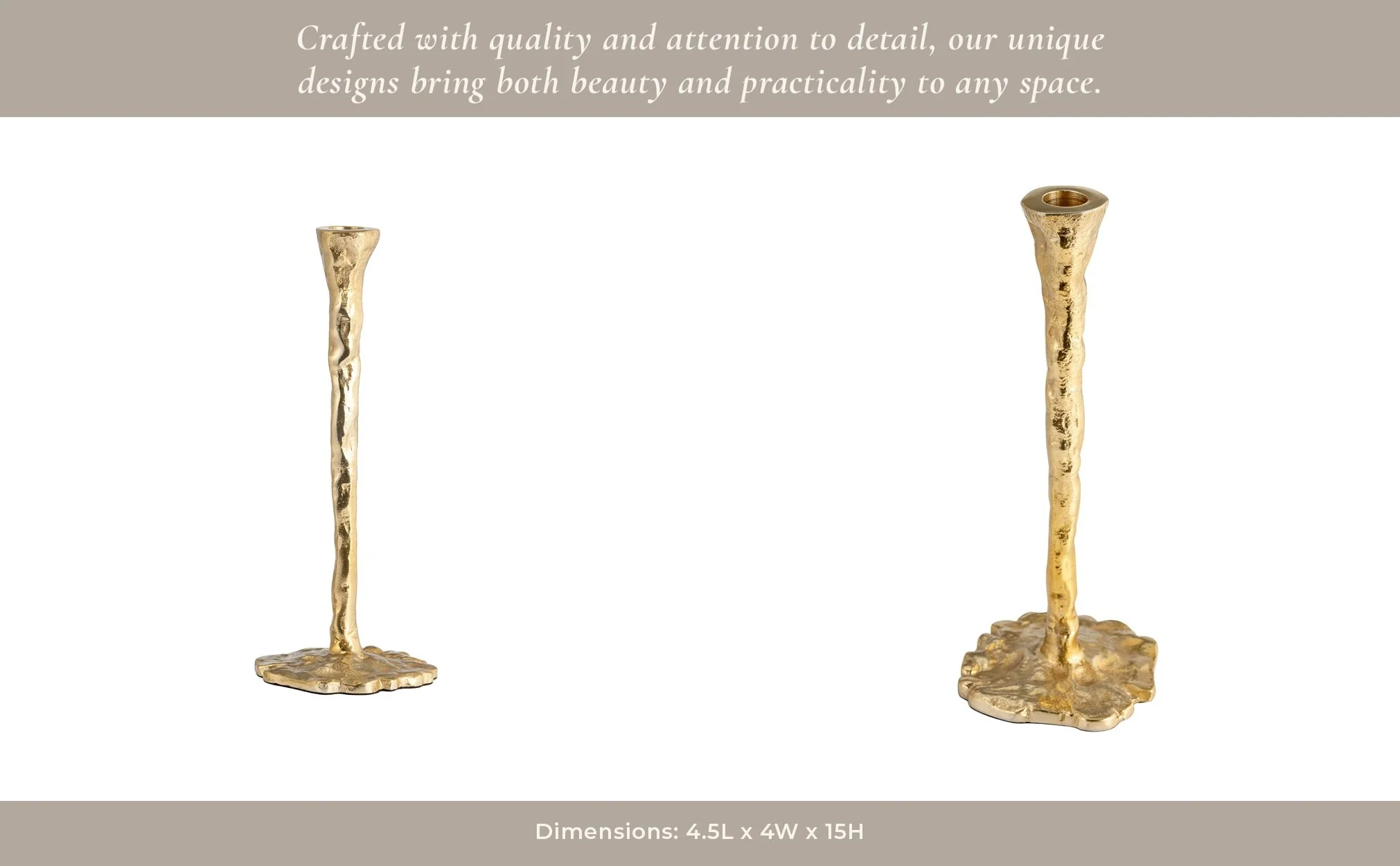 Metal, 15" Forged Taper Candleholder, Gold - Image 12
