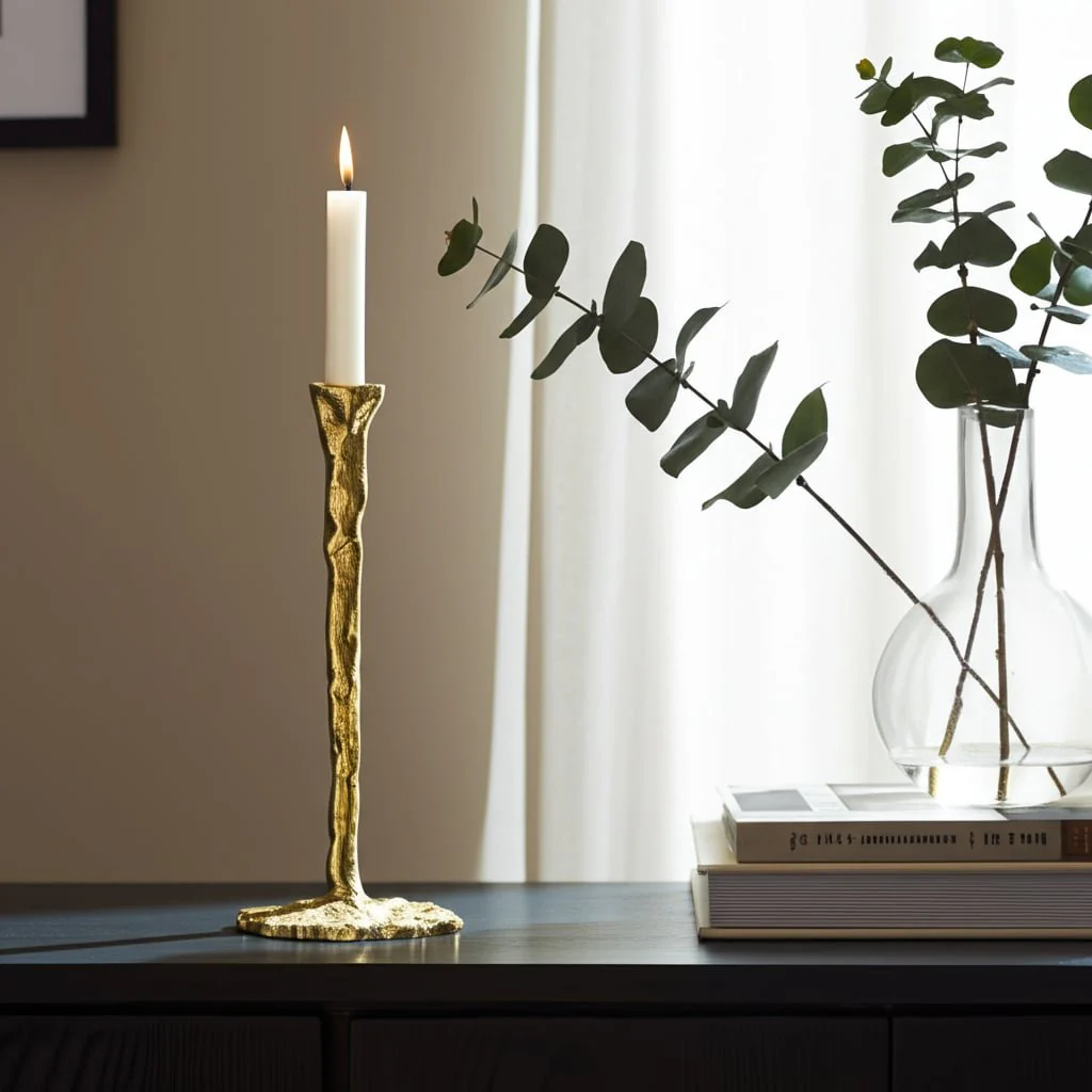 Metal, 15" Forged Taper Candleholder, Gold - Image 9