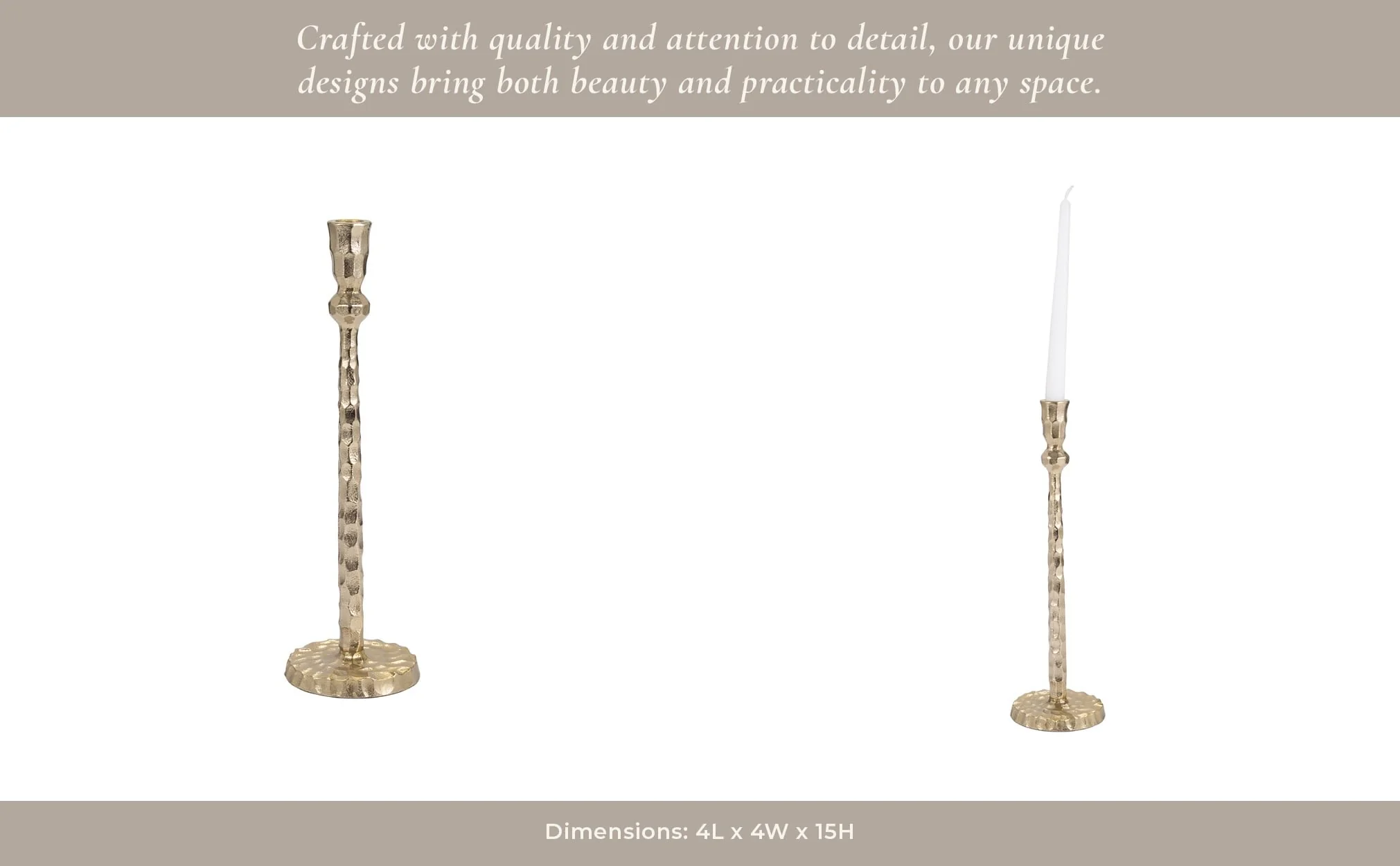 Metal, 15" Hammered Taper Candleholder, Gold - Image 12