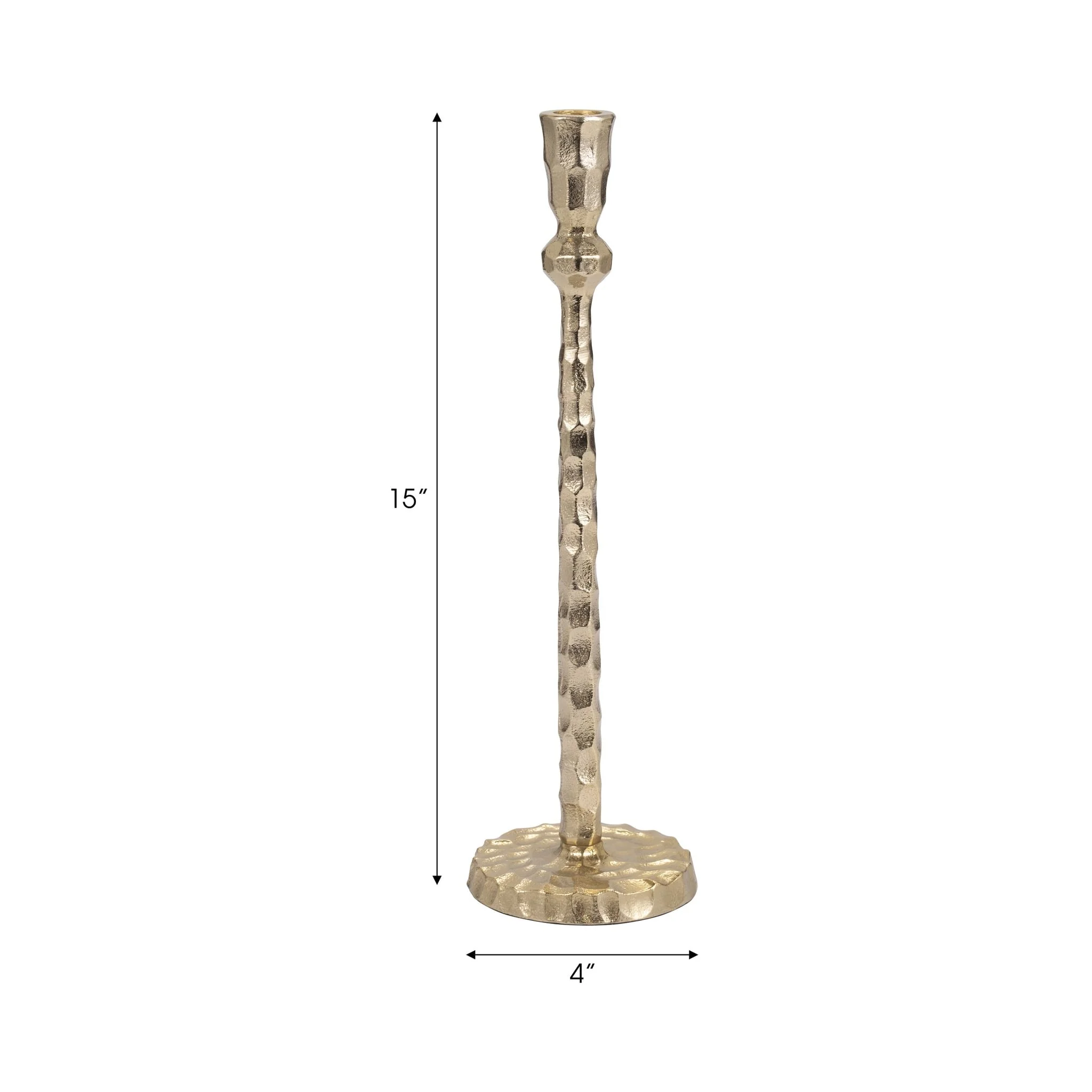 Metal, 15" Hammered Taper Candleholder, Gold - Image 8