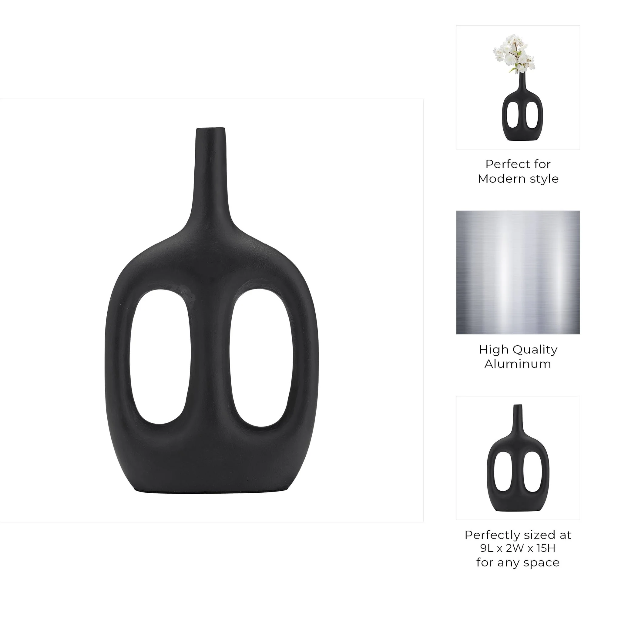 Metal,15", Hollow Handles Vase,black - Image 10